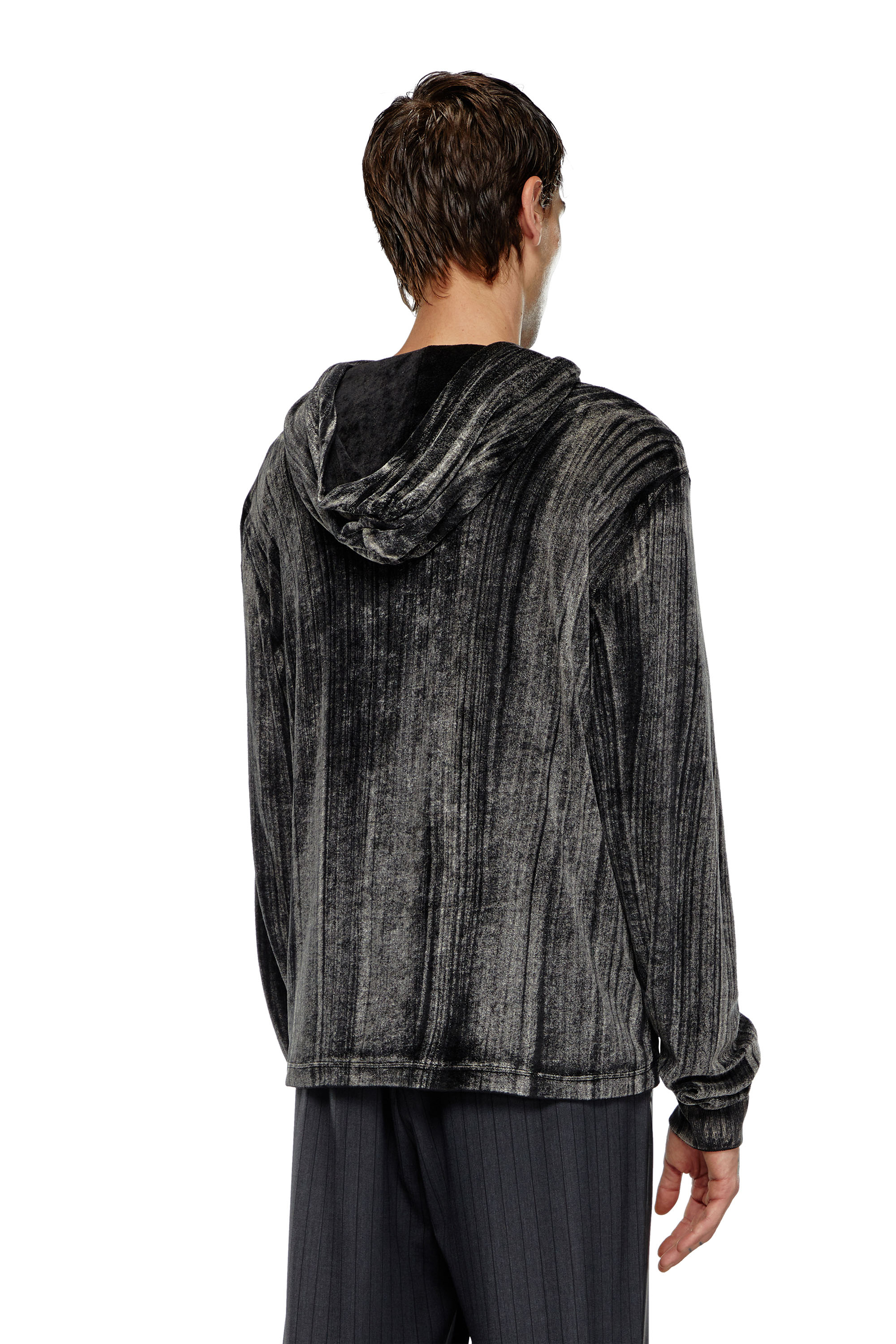 Diesel - T-VELJUST-LS-HOOD, Camiseta de manga larga con capucha de chenilla Hombre in Negro - 3