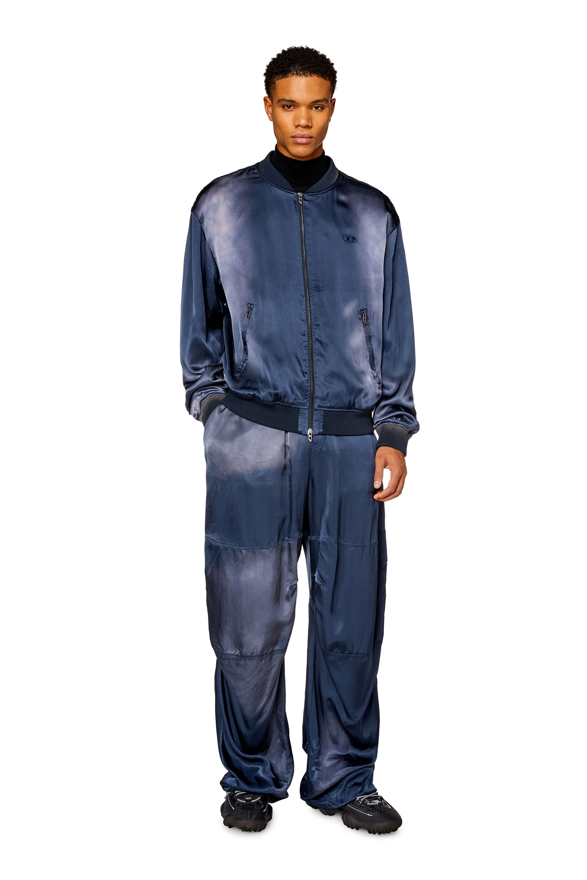 Diesel - P-MARTY, Man's Oversized satin cargo pants in Blue - 3