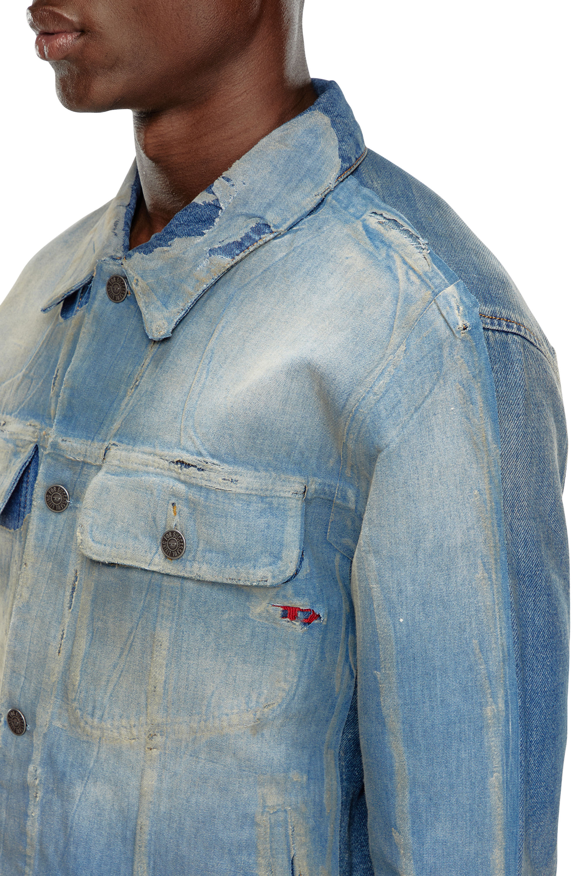 Diesel - D-BARCY-S3, Man's Trucker jacket in peel-off denim in Light Blue - 4