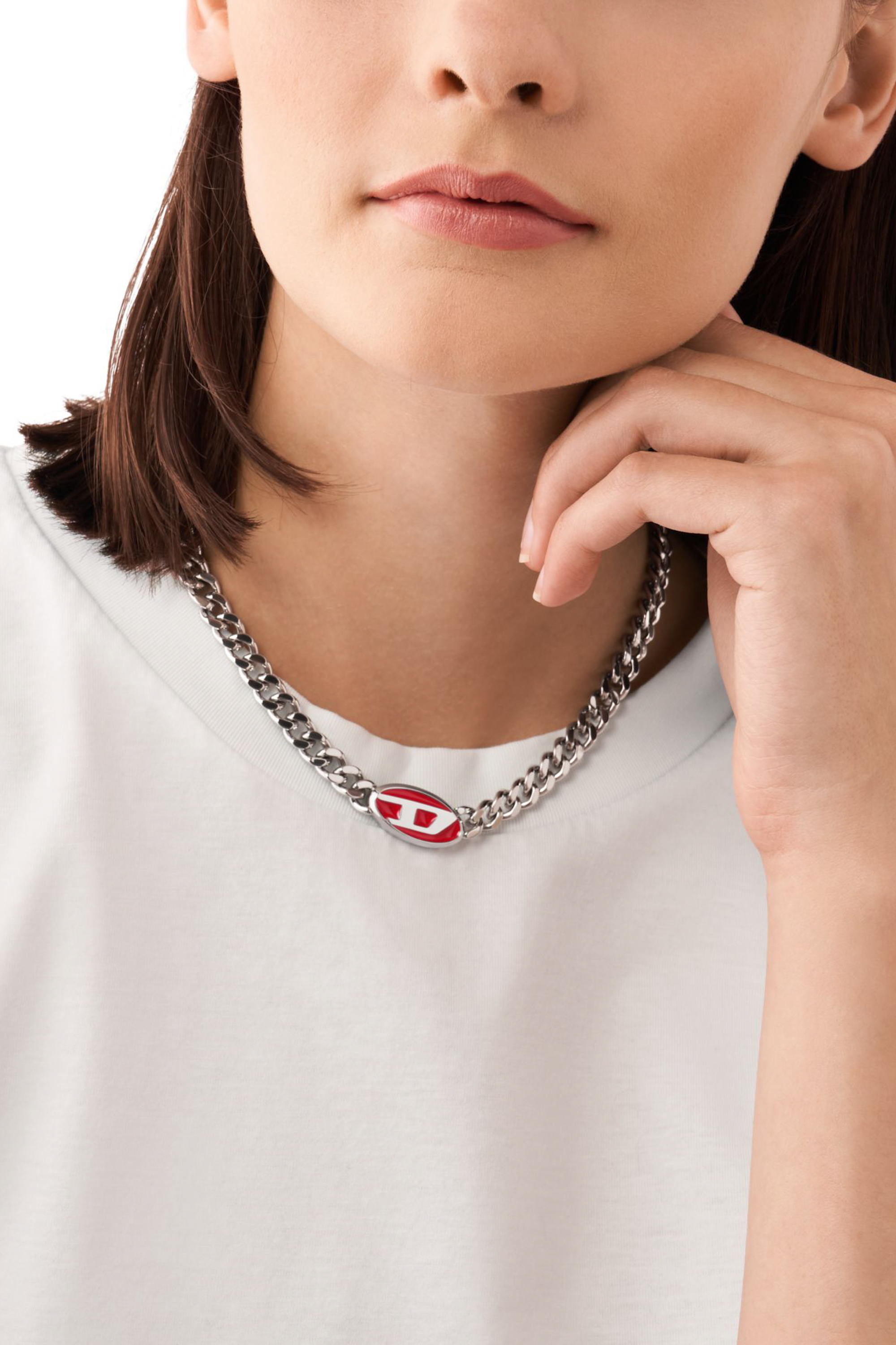 Diesel - DX1446, Unisex's Red enamel chain necklace in Silver - 3