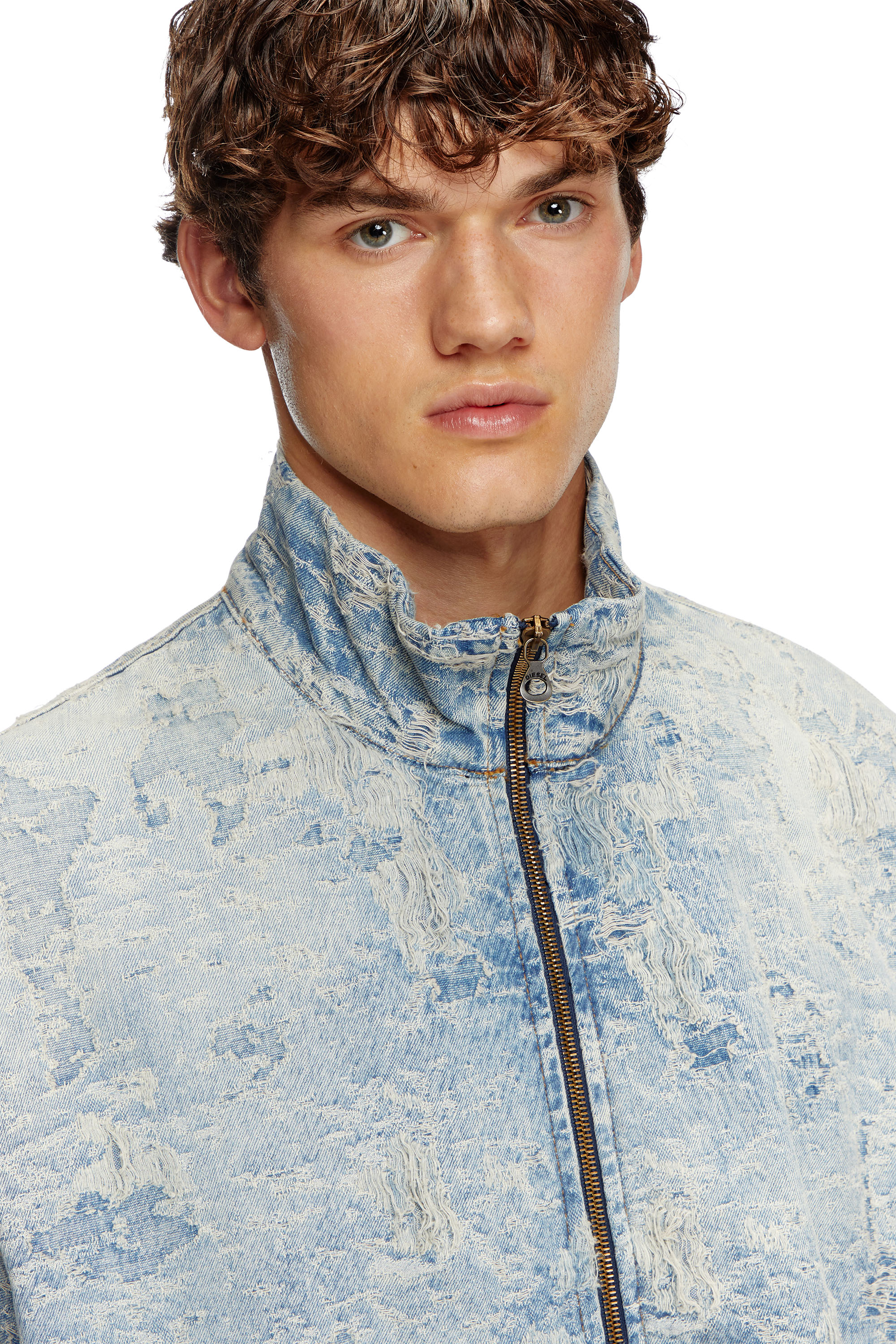 Diesel - D-KRAP-FSF, Unisex's Zip jacket in dirty jacquard denim in Light Blue - 3