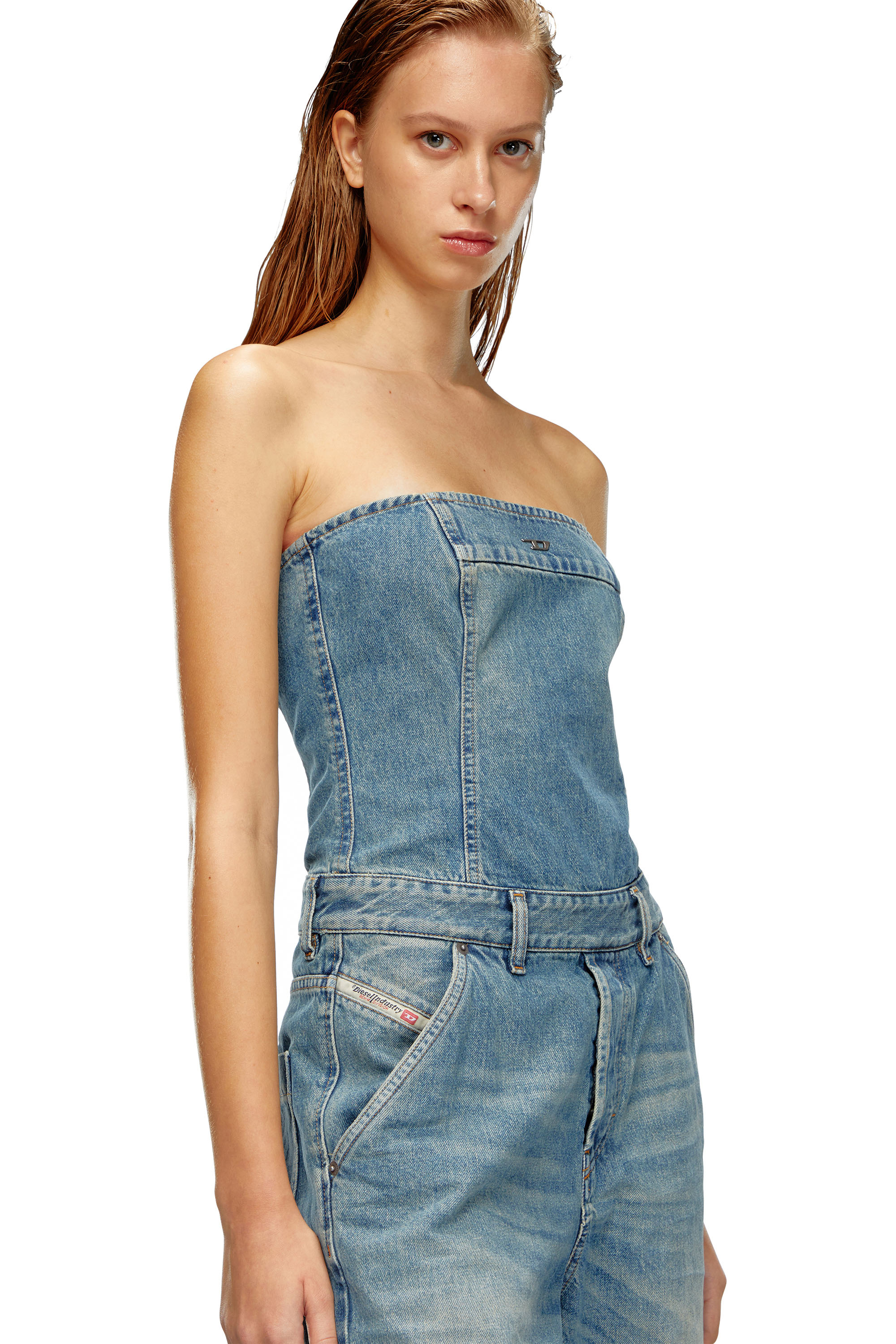 Diesel - DE-BRIDE, Mono sin tirantes en denim Mujer in Azul marino - 3