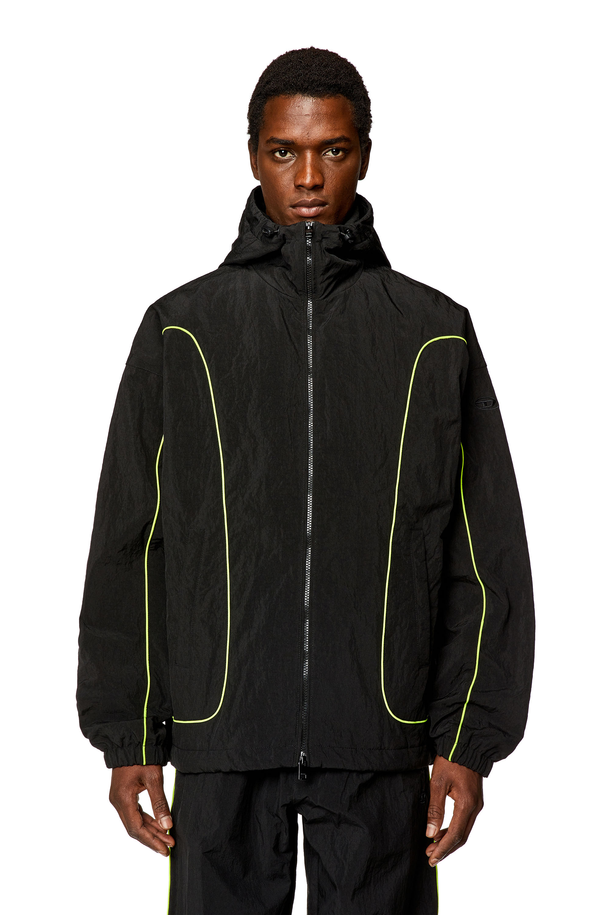 Diesel - J-GREEN, Man's Padded hooded jacket in wrinkled nylon in Black - 1