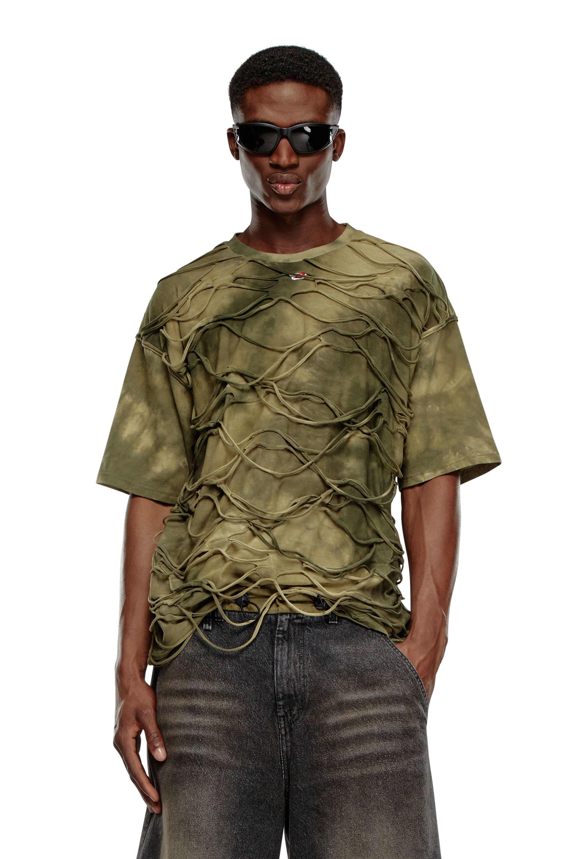 Diesel - T-BOXKET, Man's T-shirt with floating strands in Military Green - 1