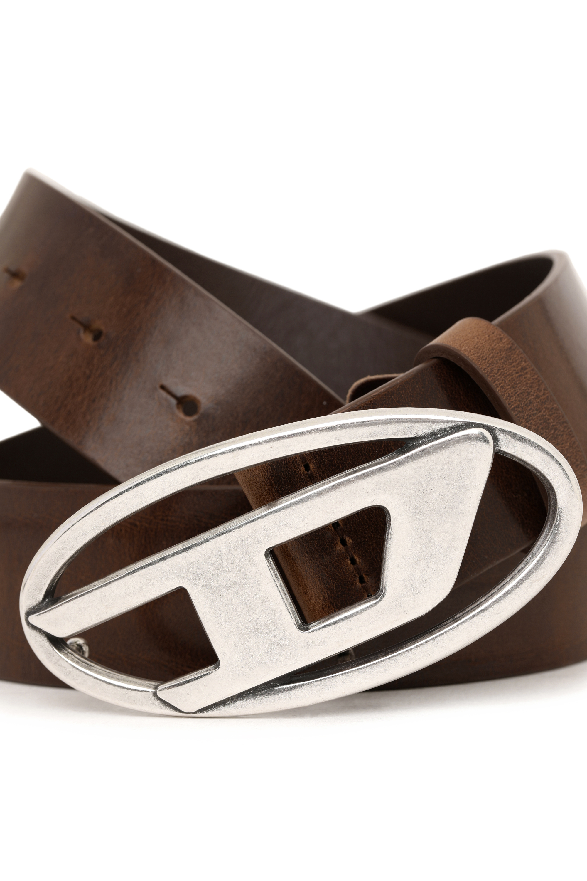 Diesel - B-1DR, Man's Leather belt with D buckle in Brown - 3