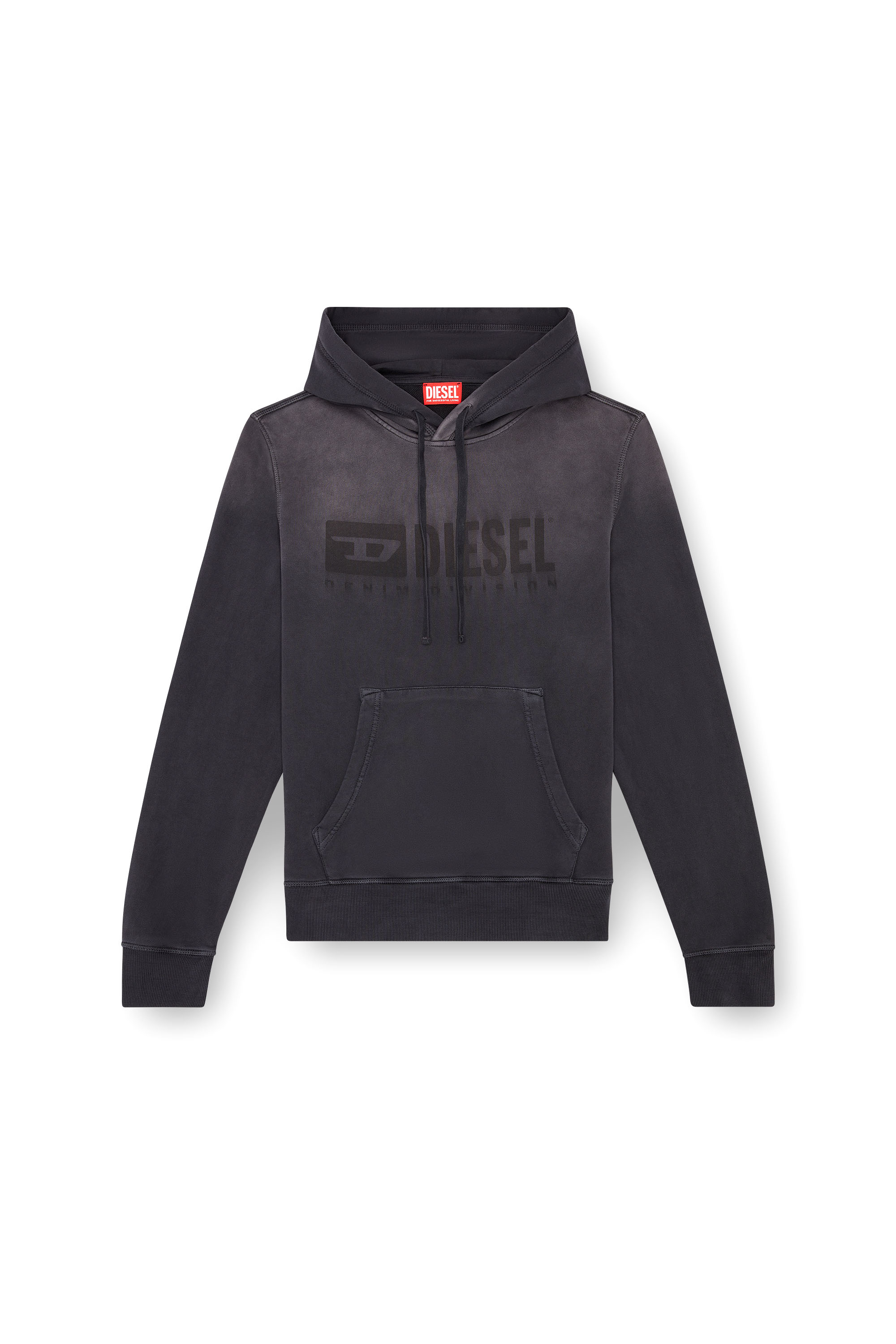 Diesel - S-GINN-HOOD-K44, Sudadera desteñida con capucha con logotipo Denim Division Hombre in Negro - 4