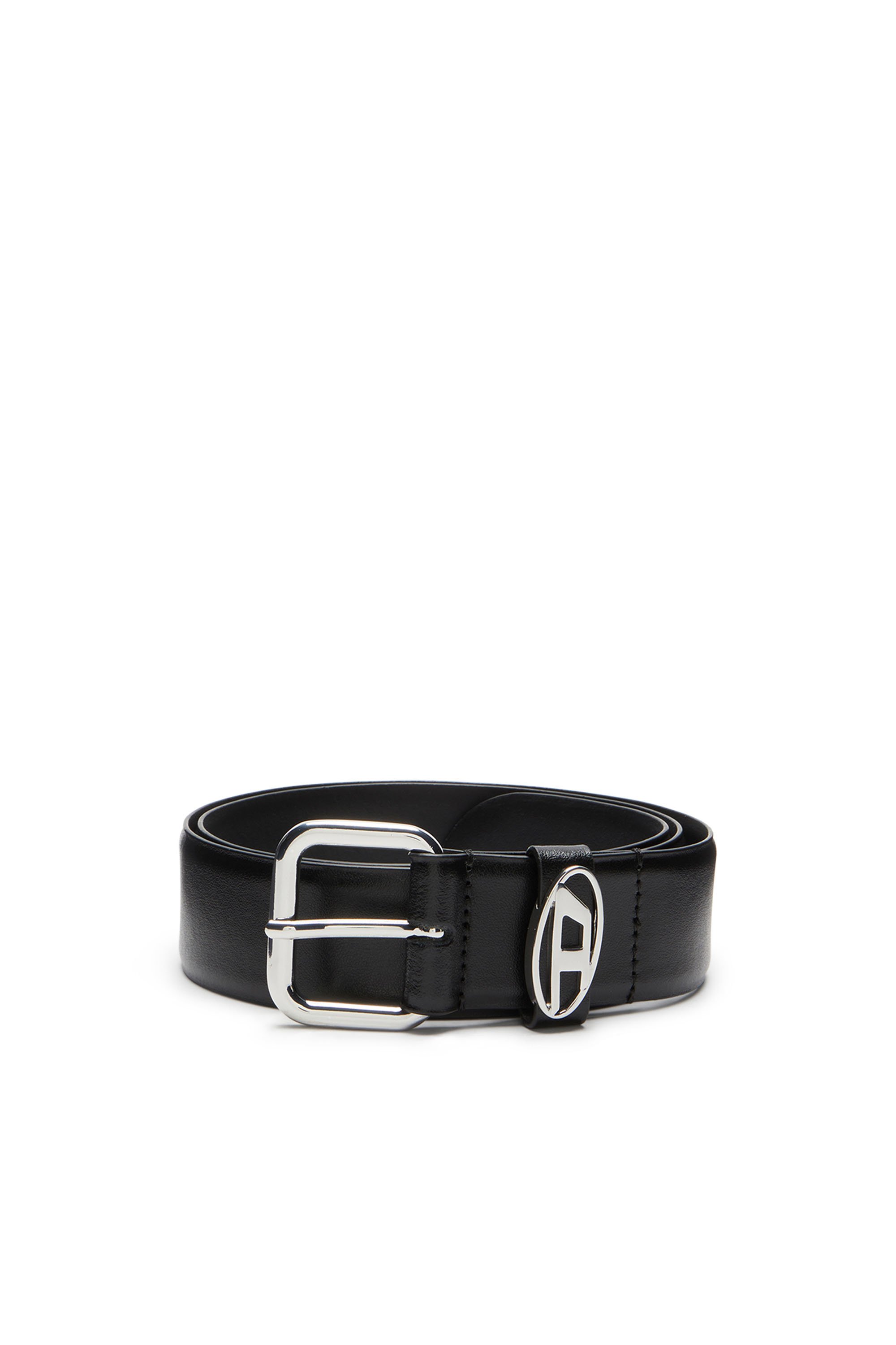 Diesel - B-1DR OVAL D LOOP, Cinturón de cuero adornado con una placa con el logotipo Unisex in Negro - 1