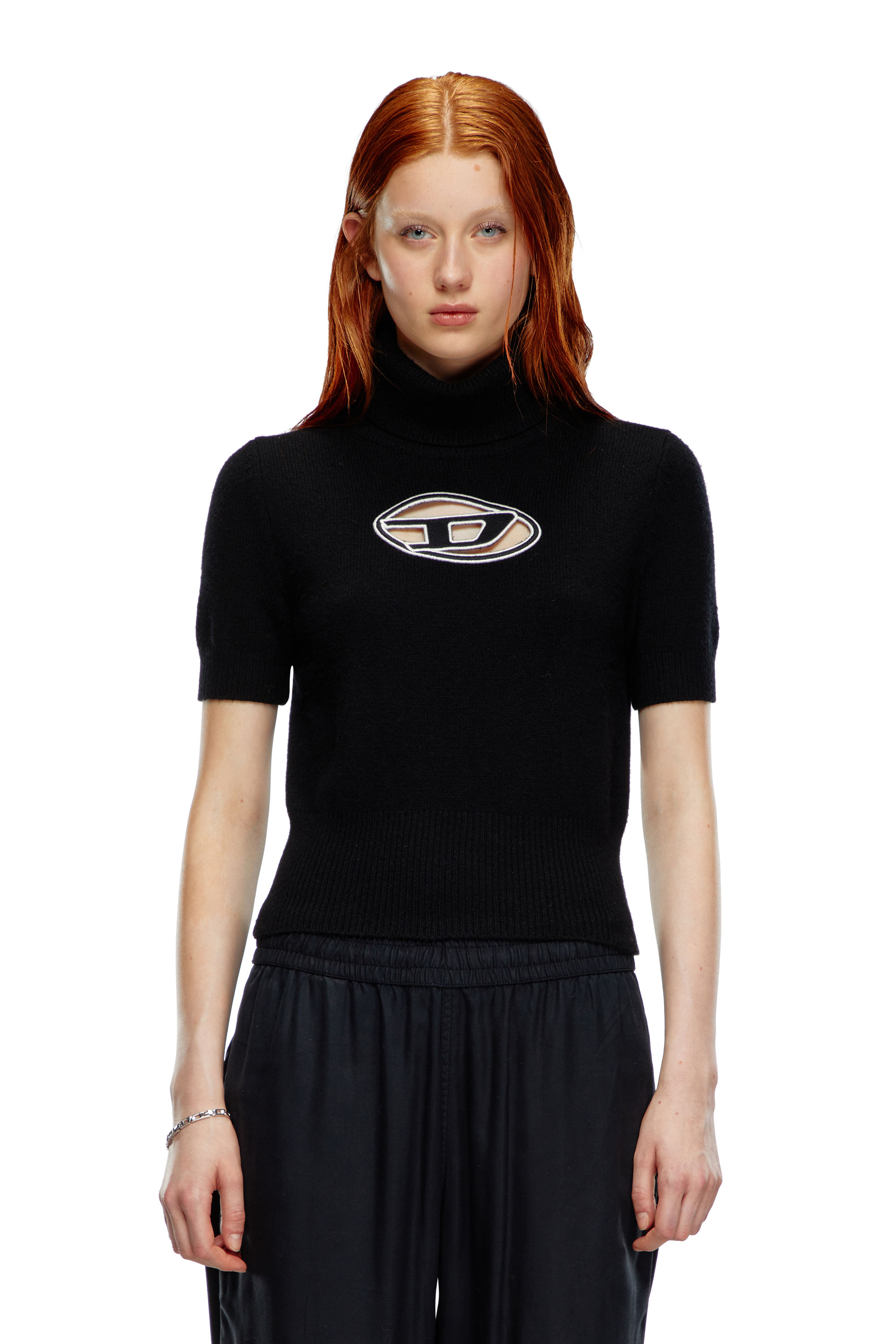 Diesel - M-ARGARET, Woman's Short-sleeve jumper with cut-out logo in Black - 4