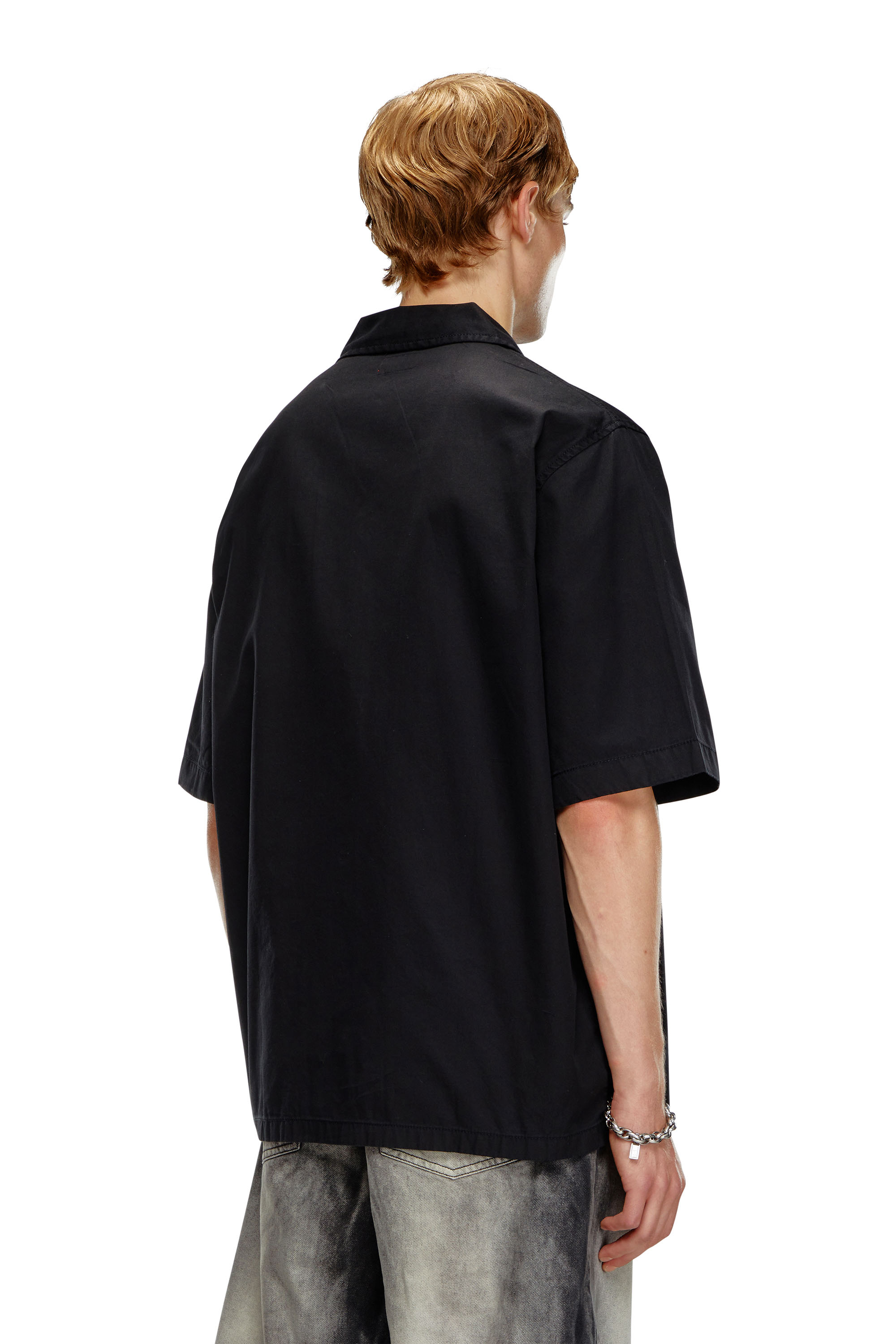 Diesel - S-STAN-BLEACH, Man's Bowling shirt with bleached effect in Black - 3