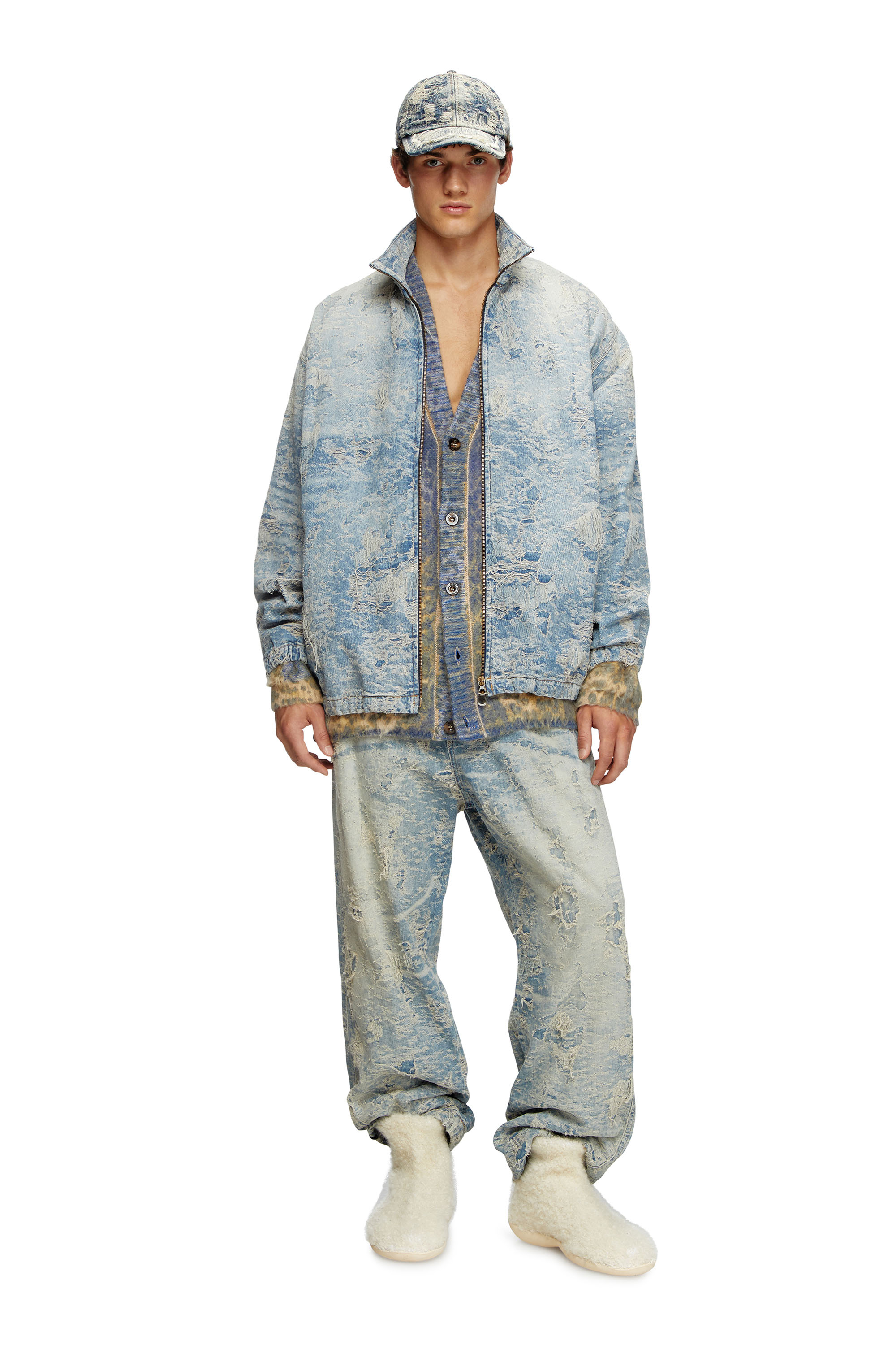 Diesel - D-KRAP-FSF, Chaqueta con cremallera de denim en jacquard con efecto de suciedad Unisex in Azul marino - 4