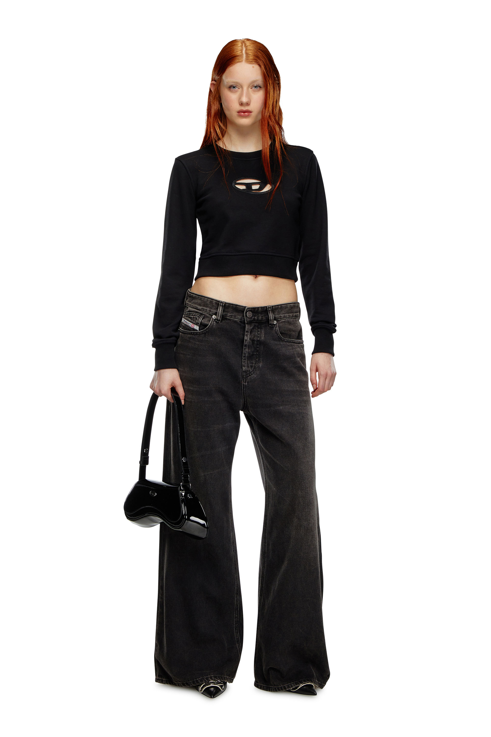 Diesel - F-SLIMMY-OD, Woman's Cropped sweatshirt with cut-out logo in Black - 3