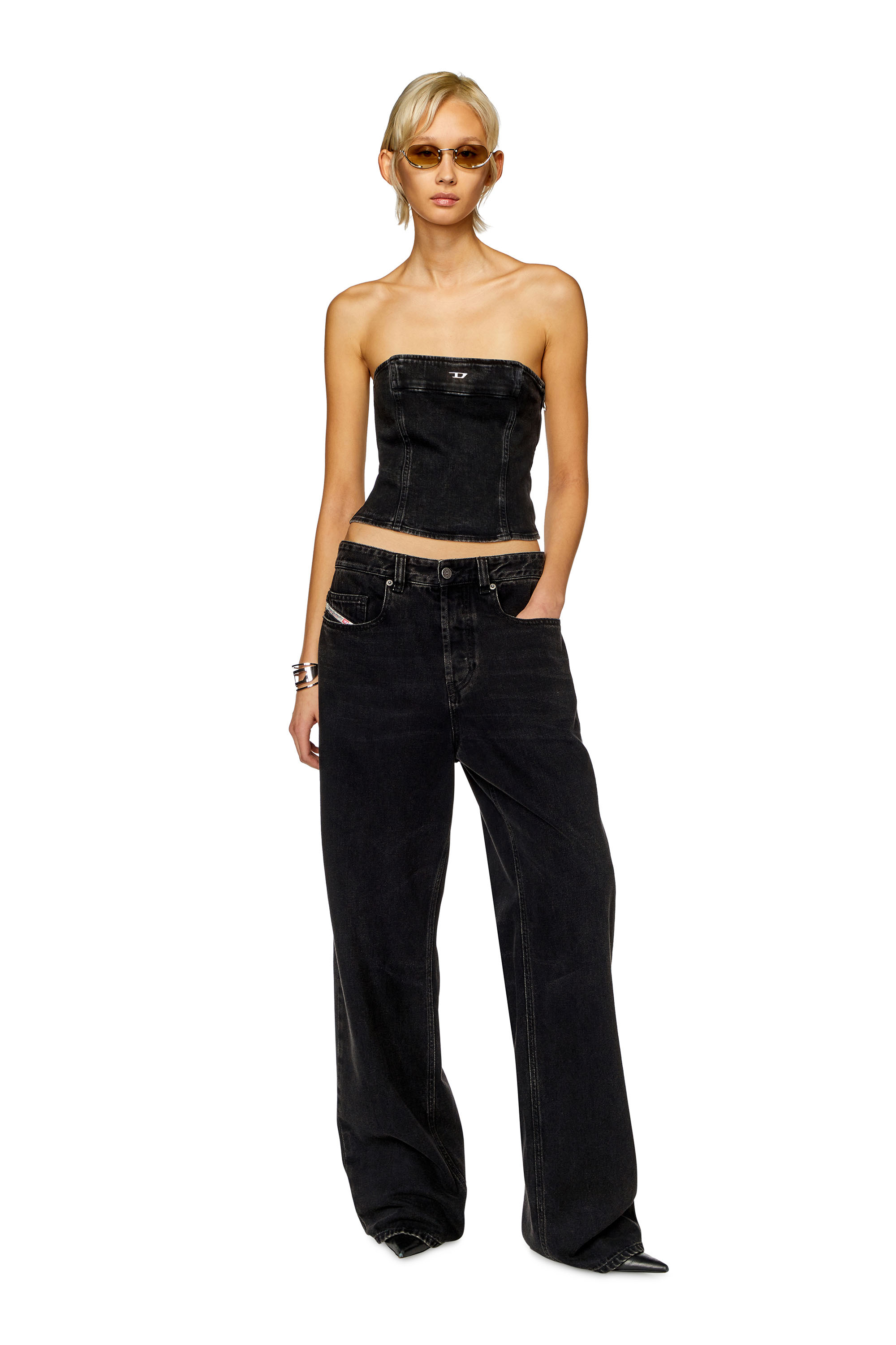 Diesel - DE-VILLE-D, Woman's Tube top in stretch denim in Black - 2