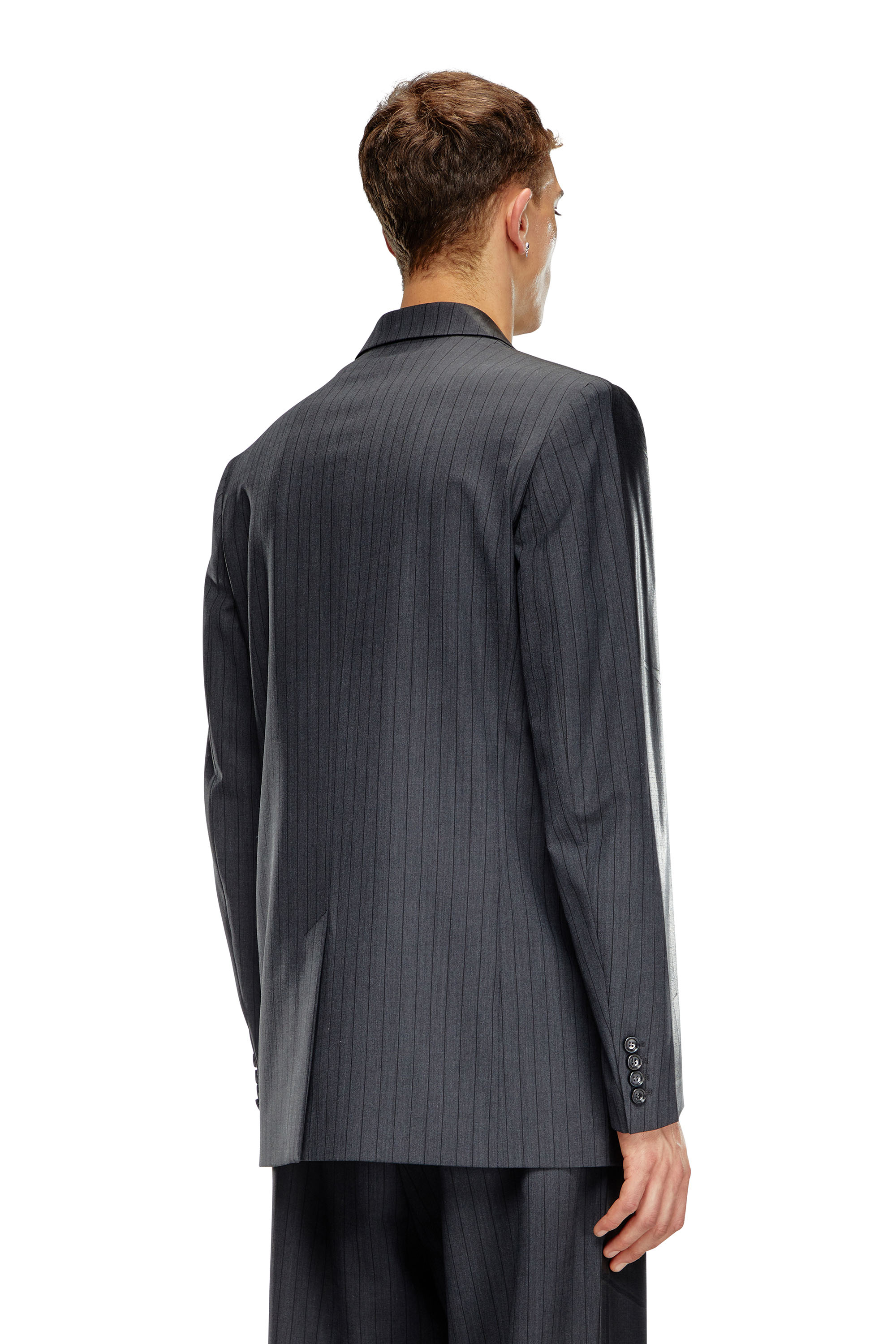 Diesel - J-STANLEY, Man's Pinstripe blazer with coated front in Black - 3