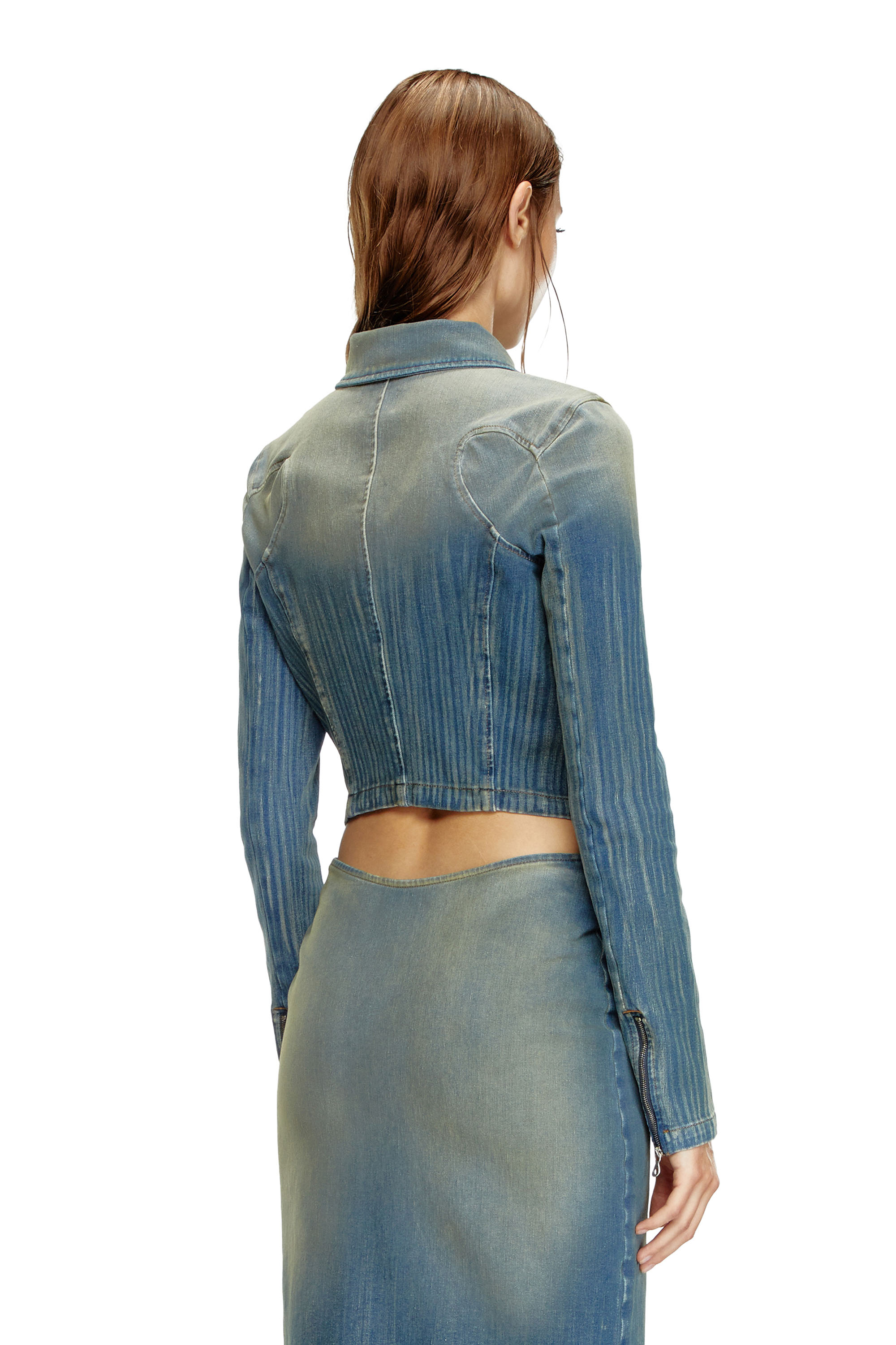 Diesel - DE-SILEN-S, Chaqueta recortada en denim claro con efecto a rayas Mujer in Azul marino - 3