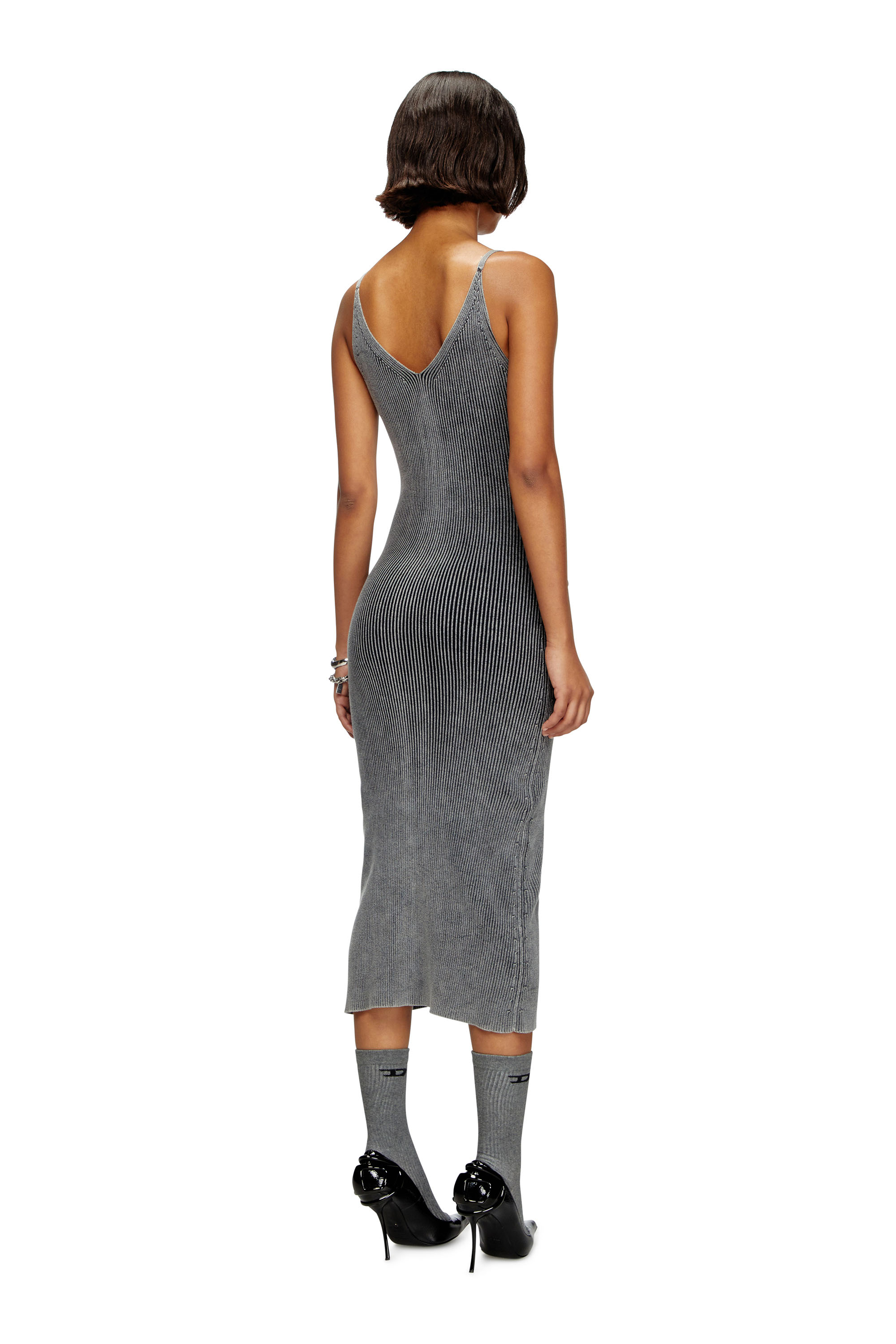 Diesel - M-MELTI, Vestido midi tejido con bolsillos cargo de denim Mujer in Gris - 3