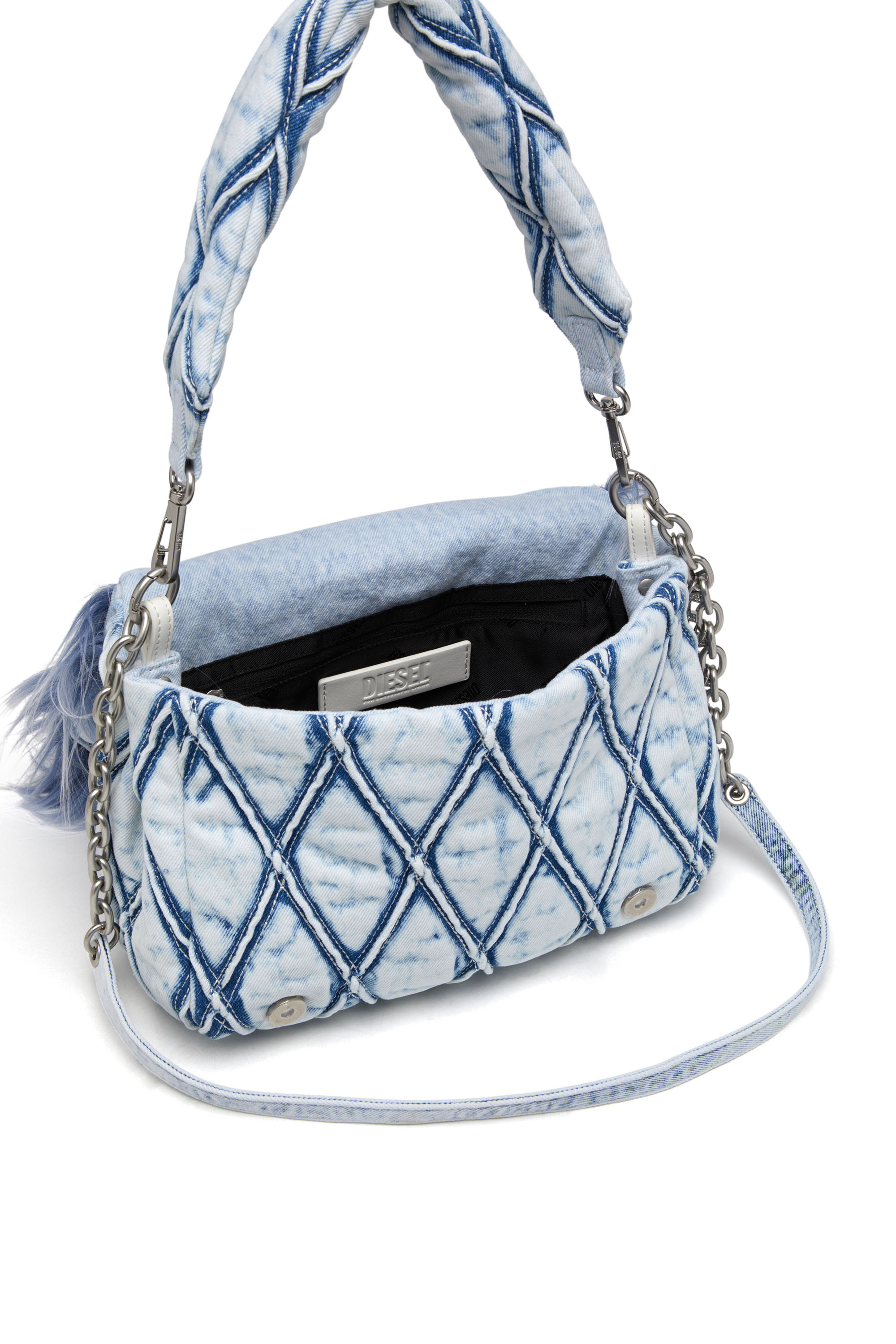 Diesel - CHARM-D SHOULDER M, Charm-D M-Bolso de hombro de denim y piel sintética Mujer in Azul marino - 4