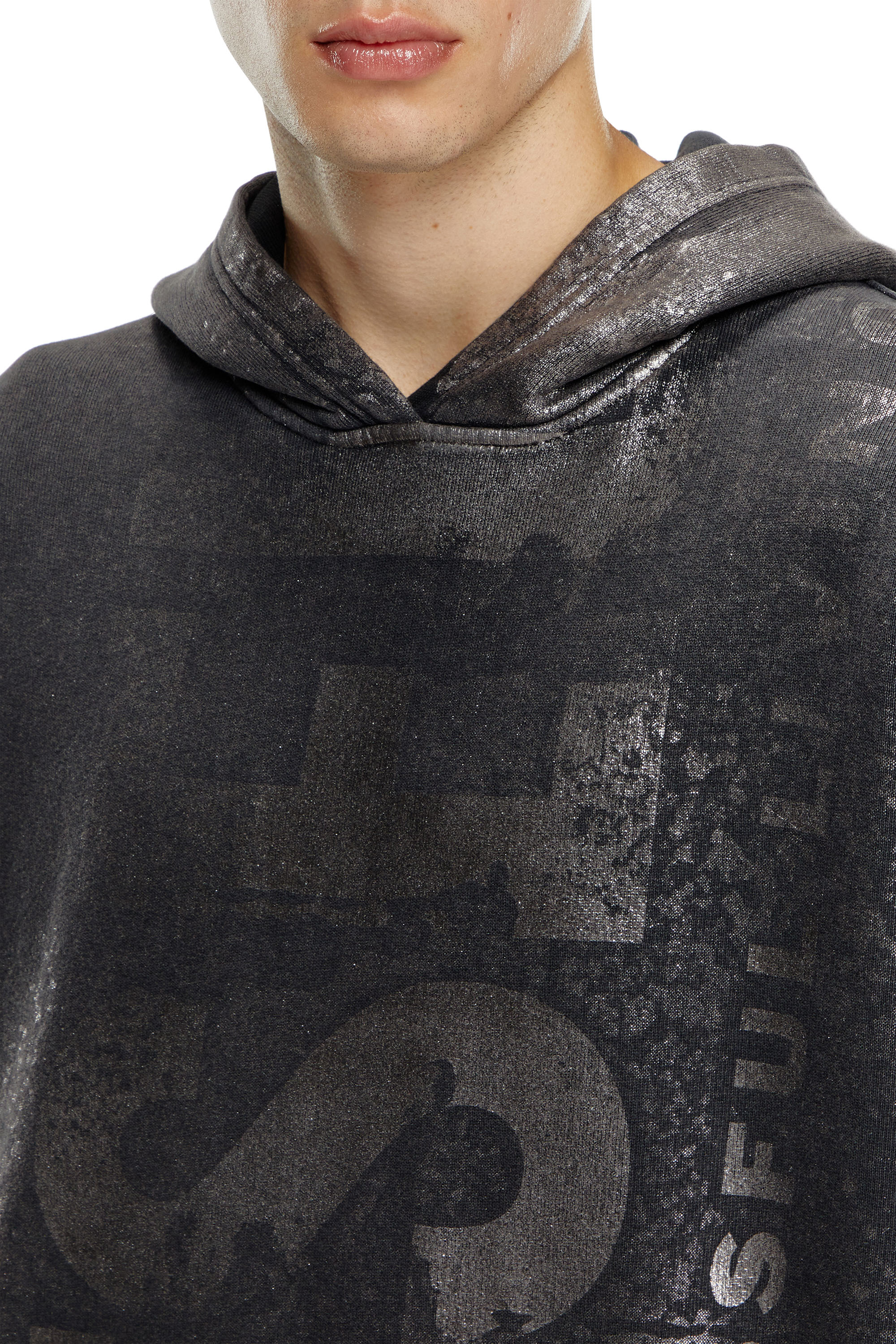 Diesel - S-BOXT-HOOD-Q6, Sudadera metalizada con capucha y logotipo Hombre in Negro - 4