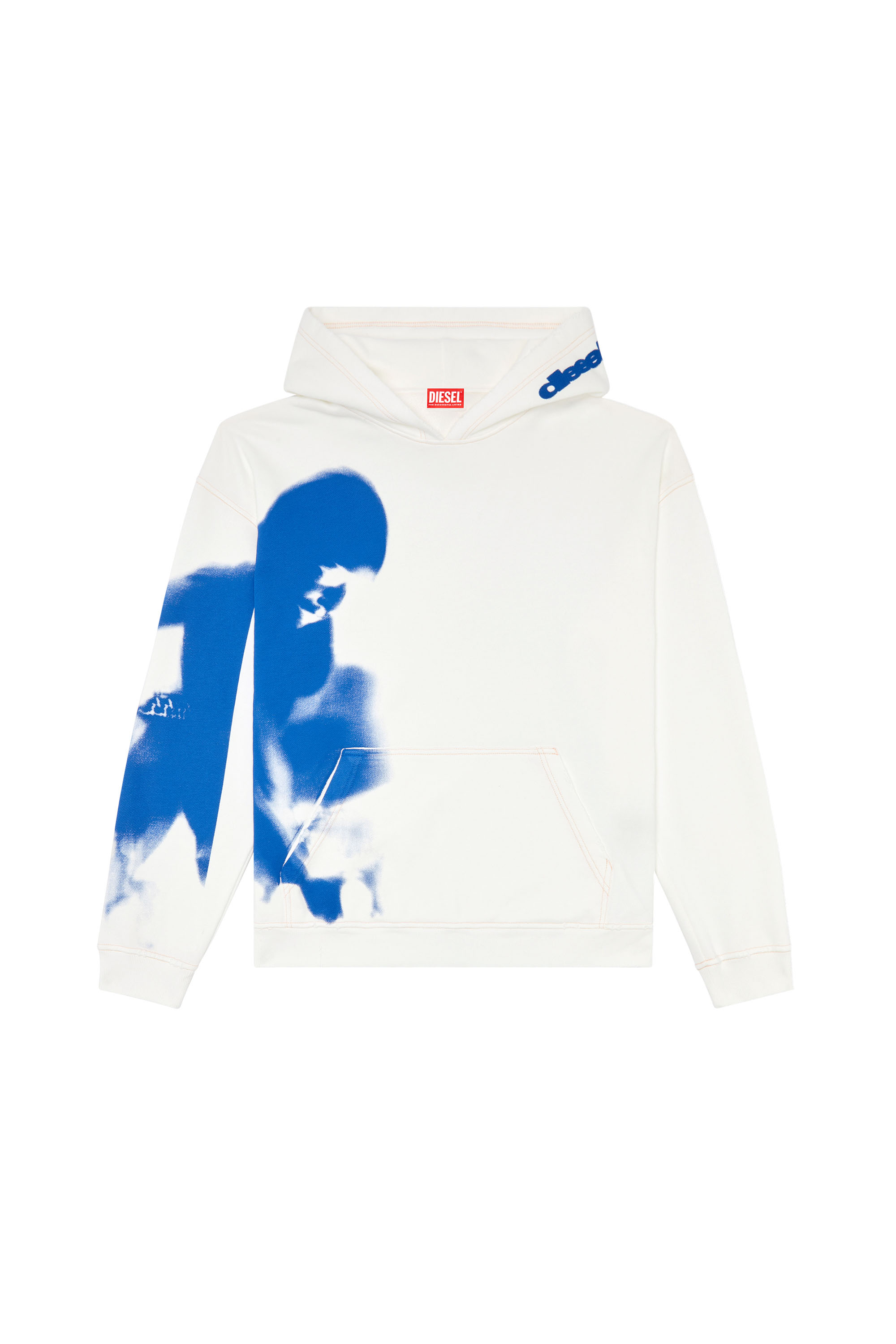 Diesel - S-BOXT-HOOD-N4, Man's Distressed hoodie with smudgy print in White - 4