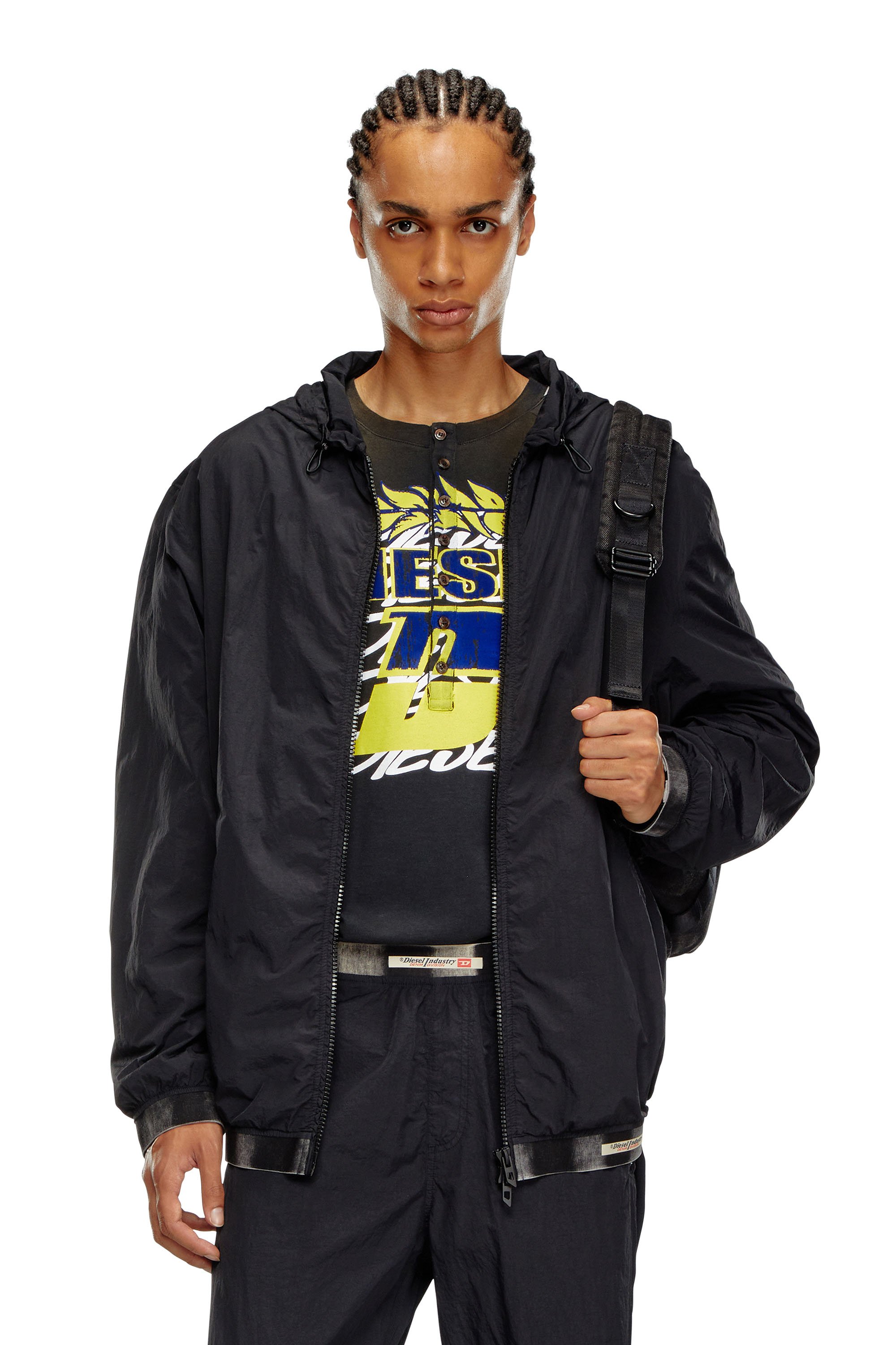 Diesel - J-POST, Man's Windbreaker in recycled shell in Black - 1