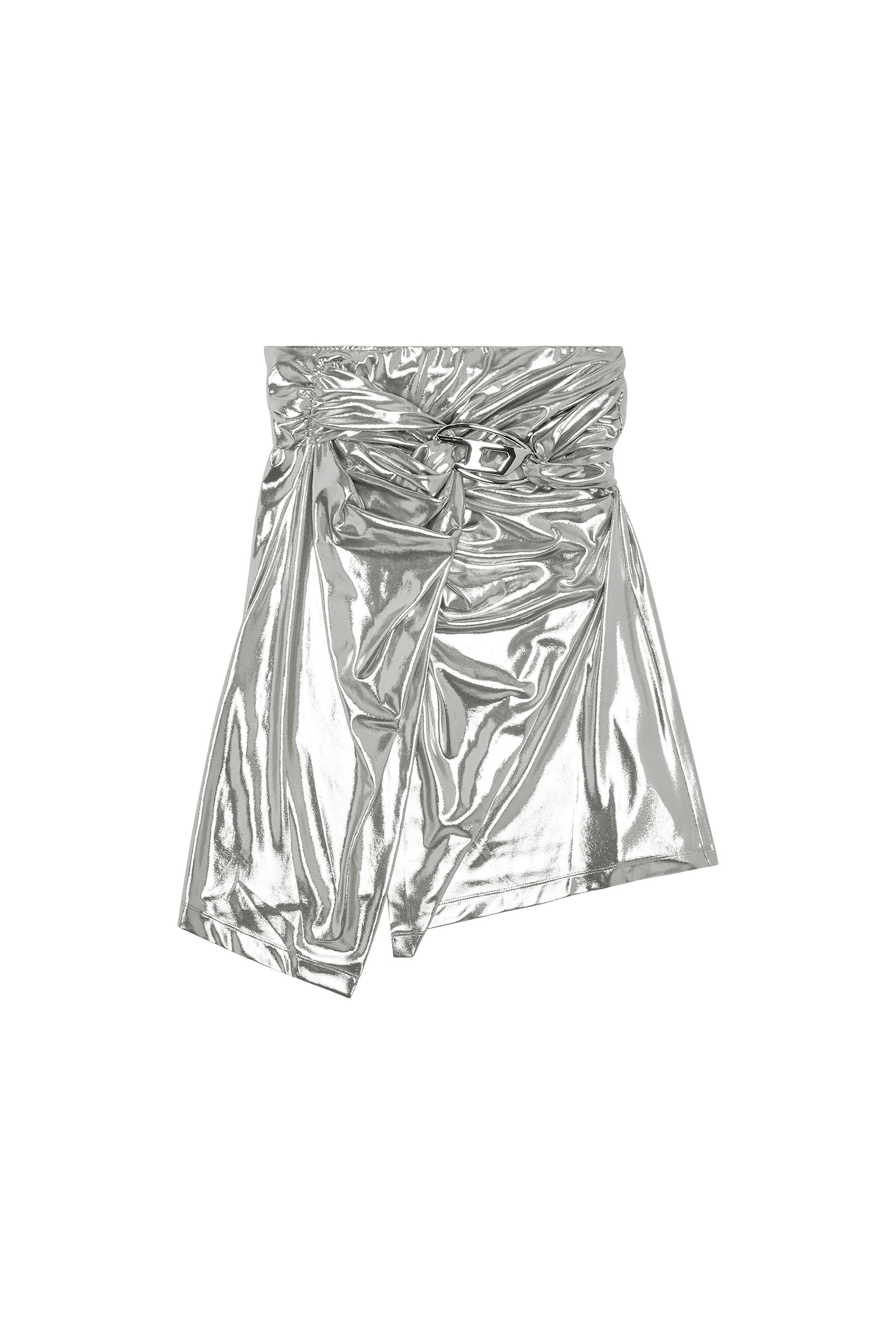 Diesel - O-MELT, Woman's Draped midi skirt with foil coating in Silver - 4