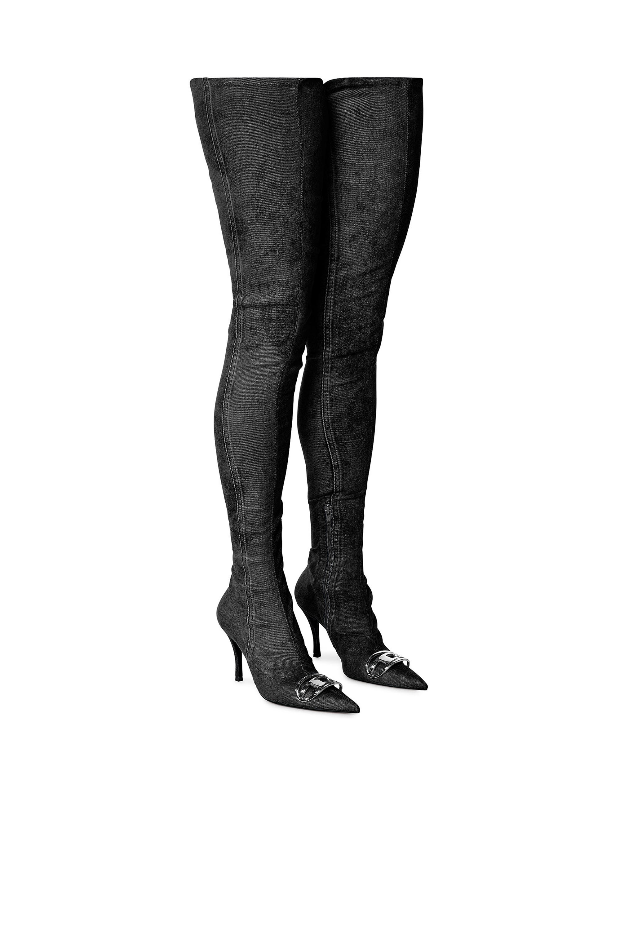 Diesel - D-VENUS TBT D, D-Venus-Botas por encima de la rodilla en denim elástico Mujer in Negro - 2