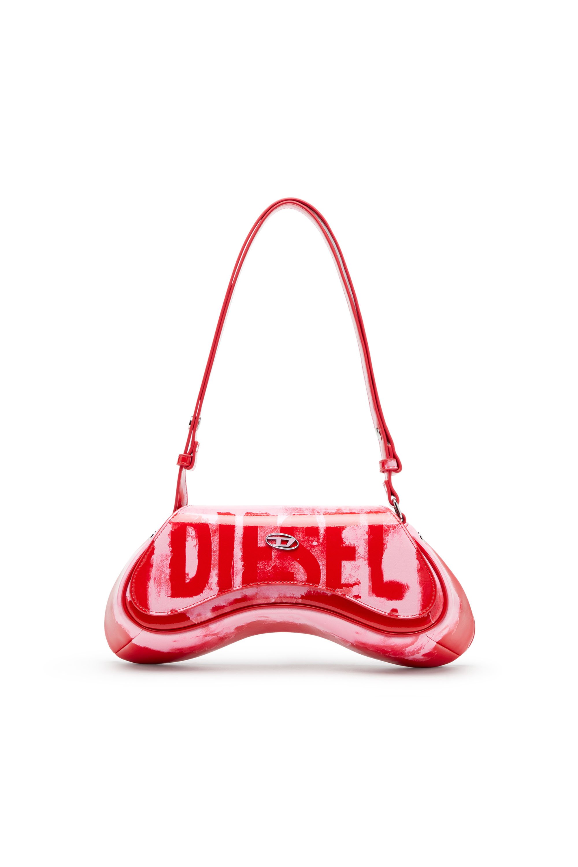 Diesel - PLAY CROSSBODY, Woman's Play-Shoulder bag in printed glossy PU in Pink/Red - 1