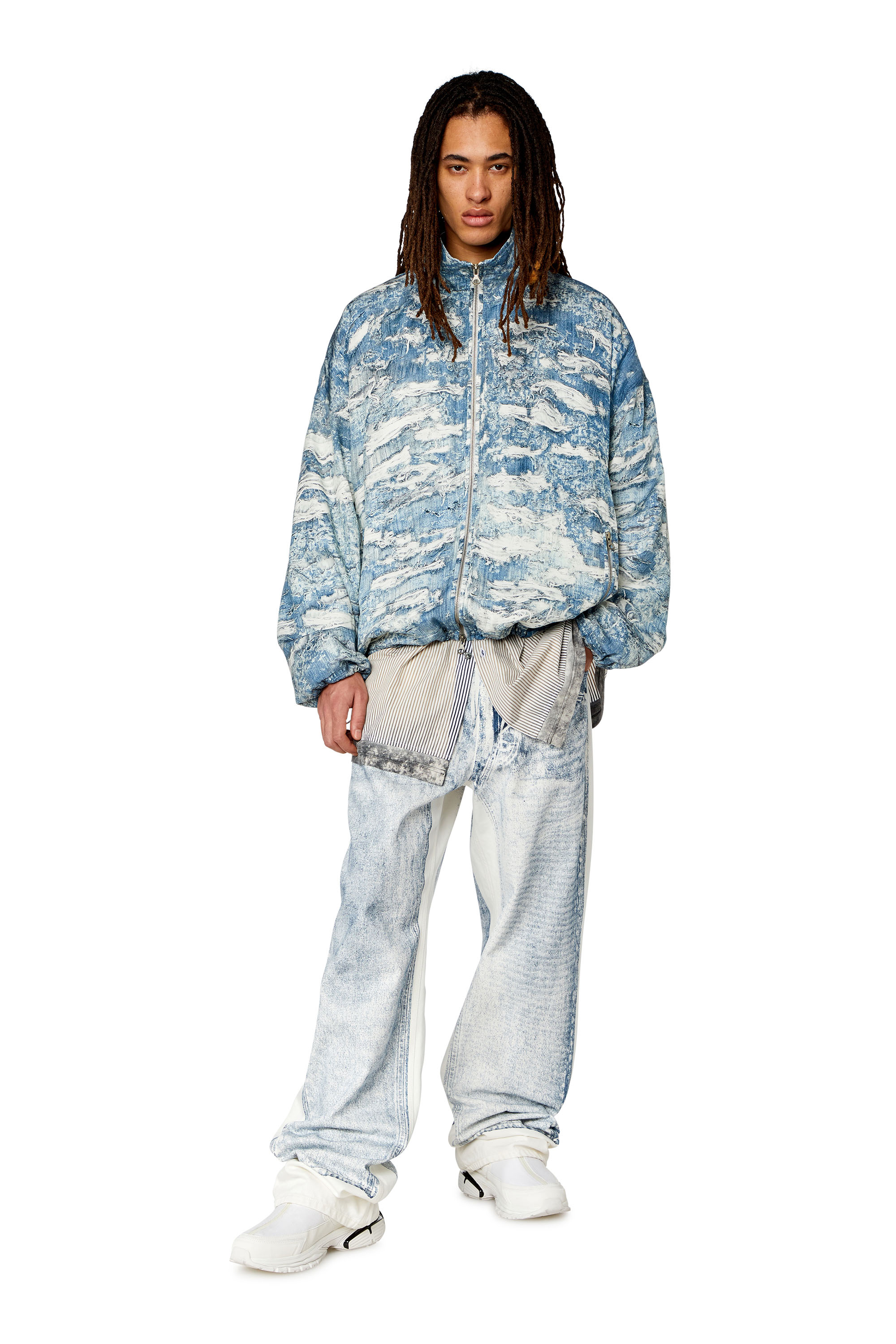 Diesel - J-ALSTON, Man's Windbreaker with Tiger Breaks denim print in Light Blue - 2