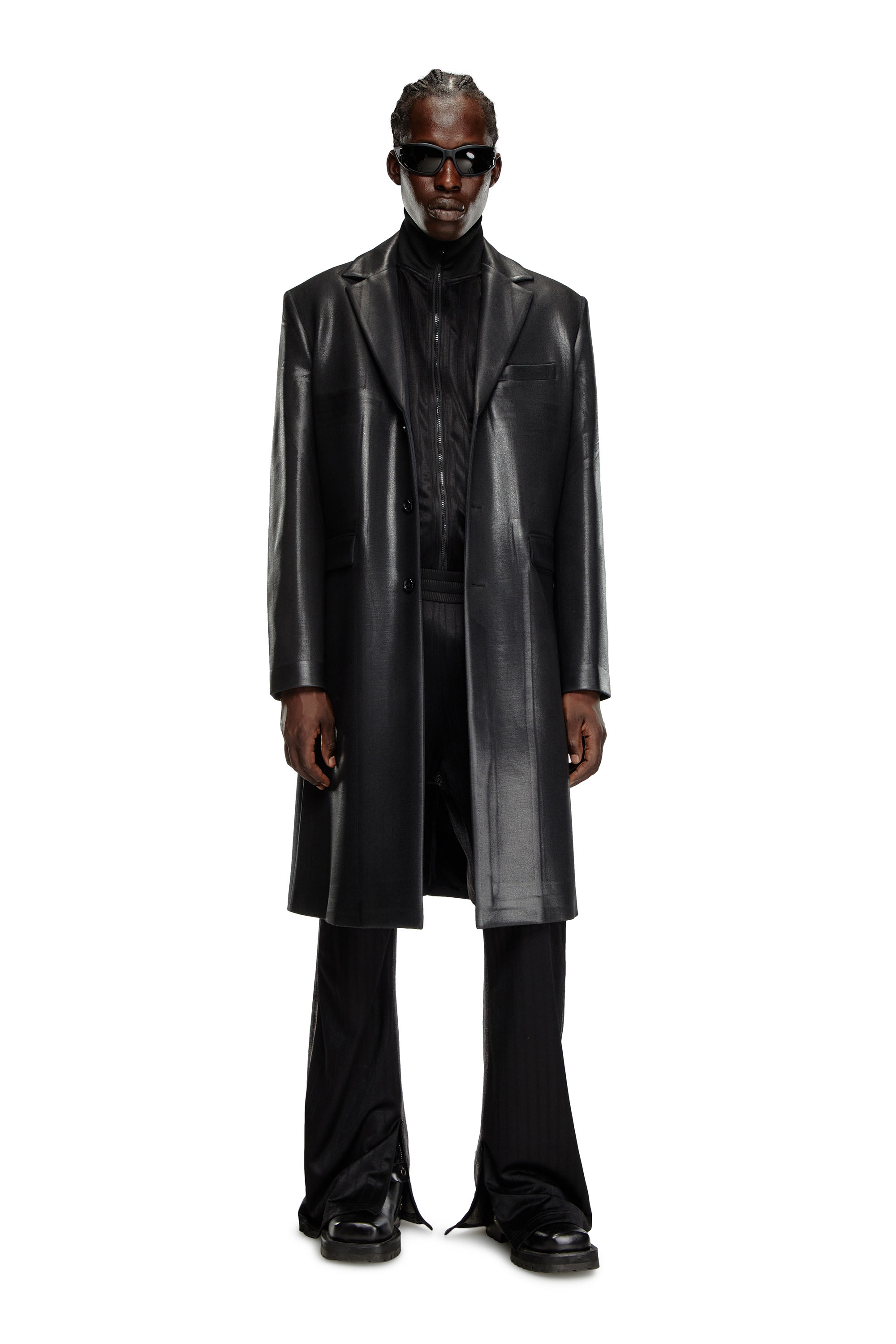 Diesel - J-DENNER, Man's Coat in pinstriped cool wool in Black - 2