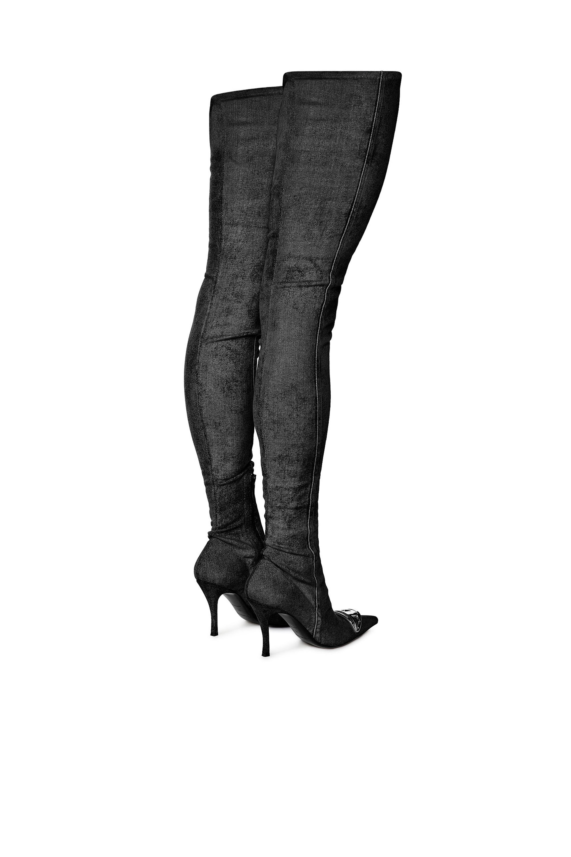 Diesel - D-VENUS TBT D, Woman's D-Venus-Over-the-knee boots in stretch denim in Black - 3