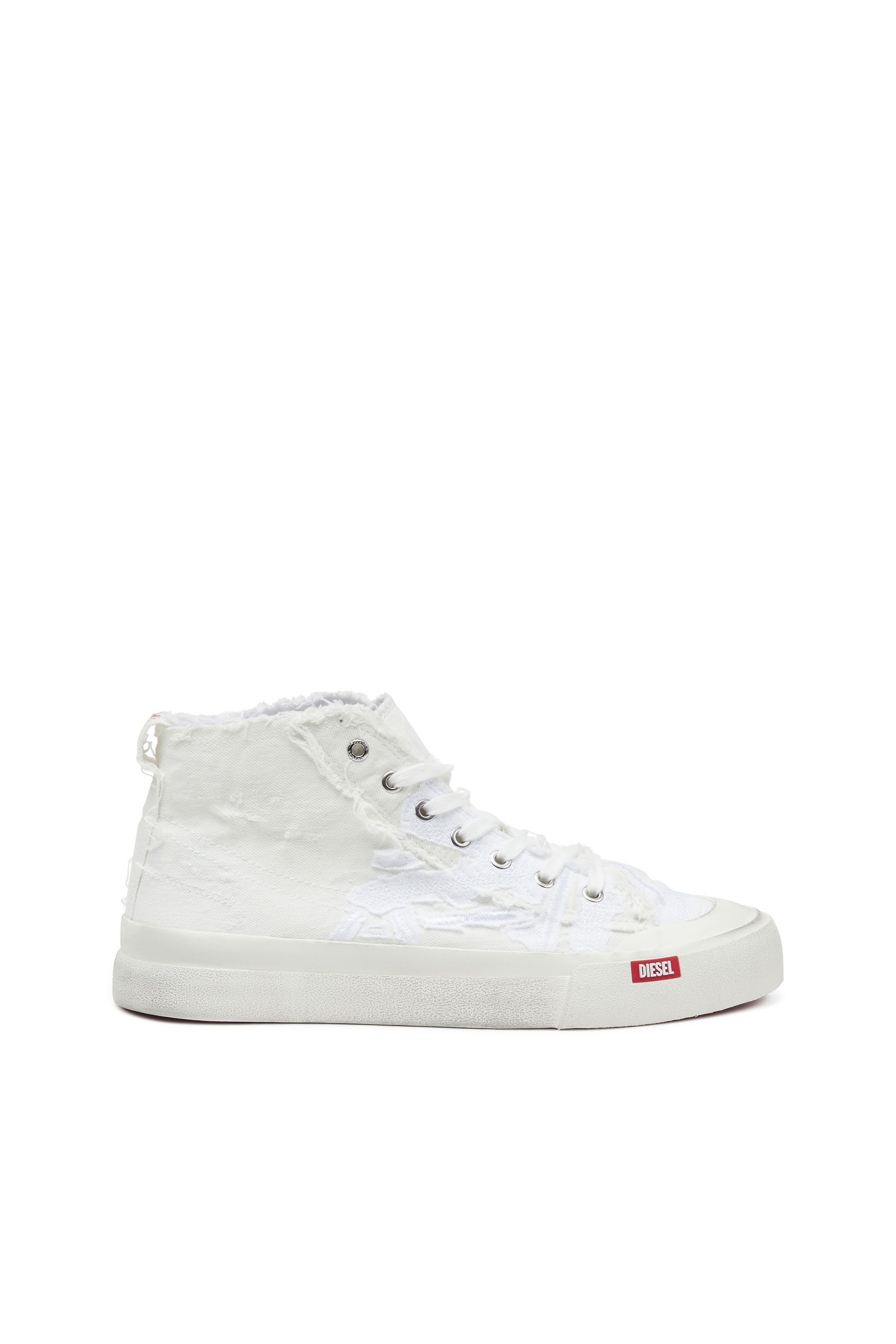 Diesel - S-ATHOS MID, Man's S-Athos Mid-Destroyed gauze and denim high-top sneakers in White - 1