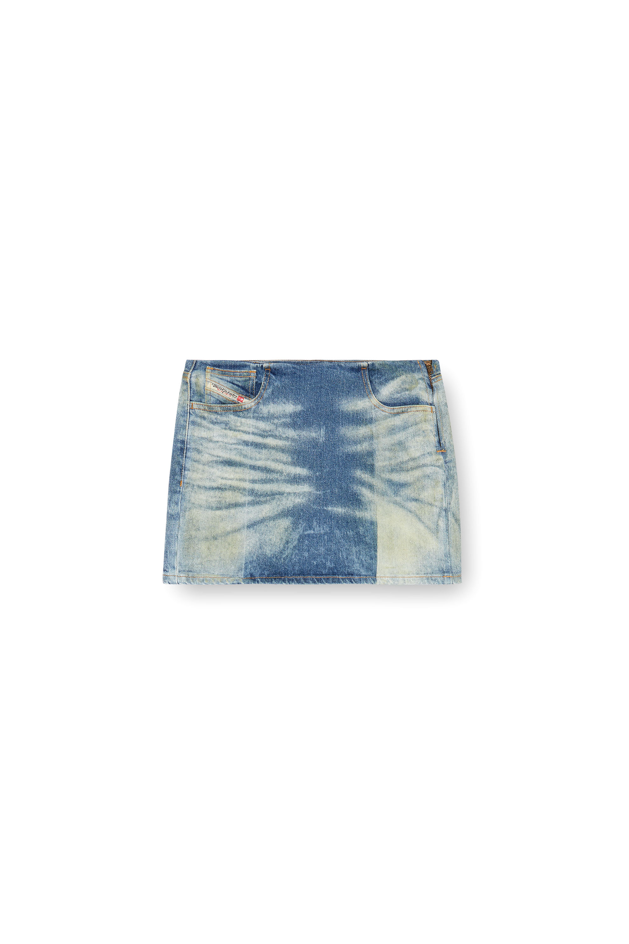 Diesel - DE-PRA-MINI-FSF, Minifalda de denim con pliegues solarizados Mujer in Azul marino - 3