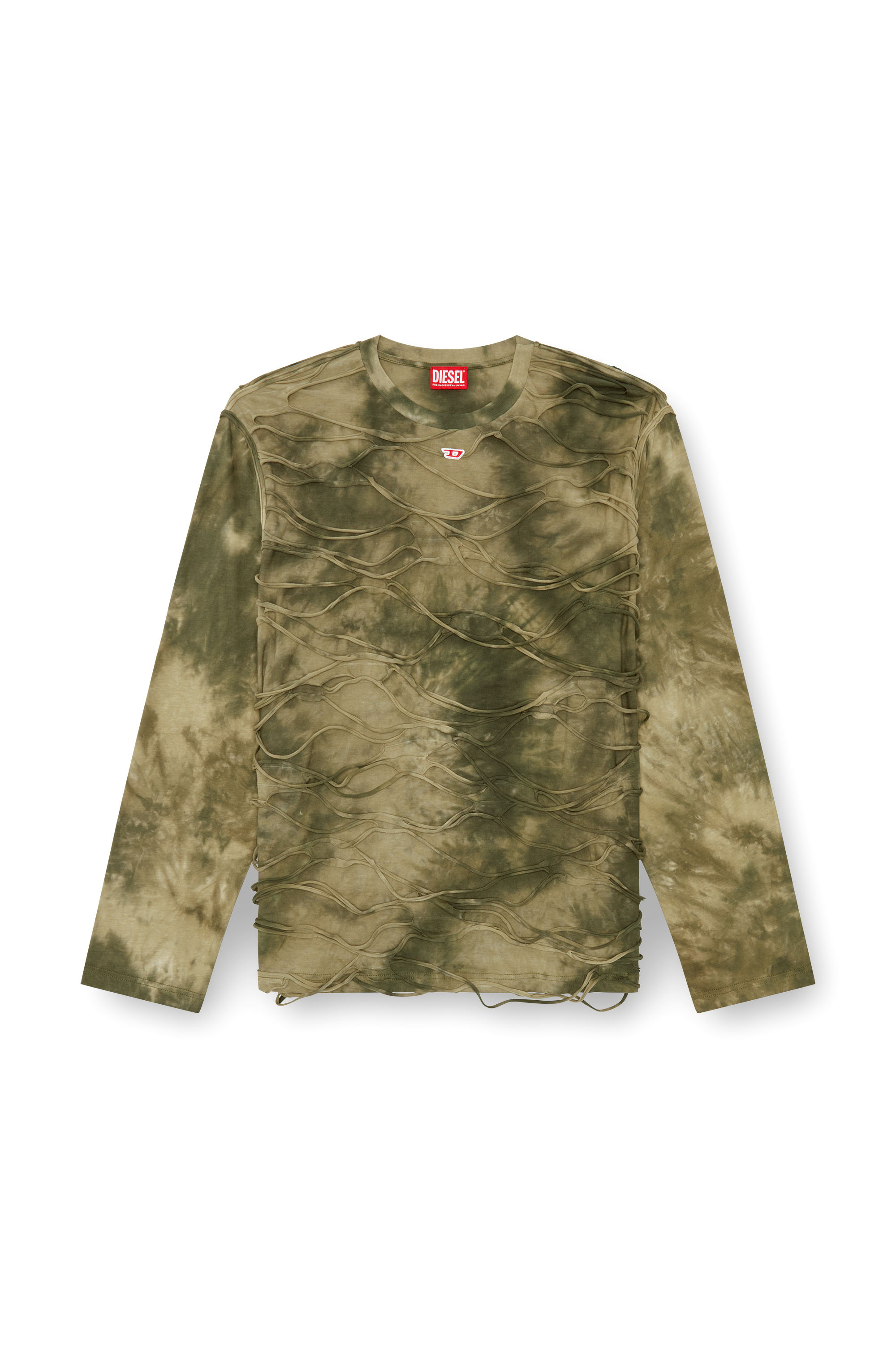 Diesel - T-CRANET-LS, Man's Long-sleeve T-shirt with floating strands in Military Green - 4