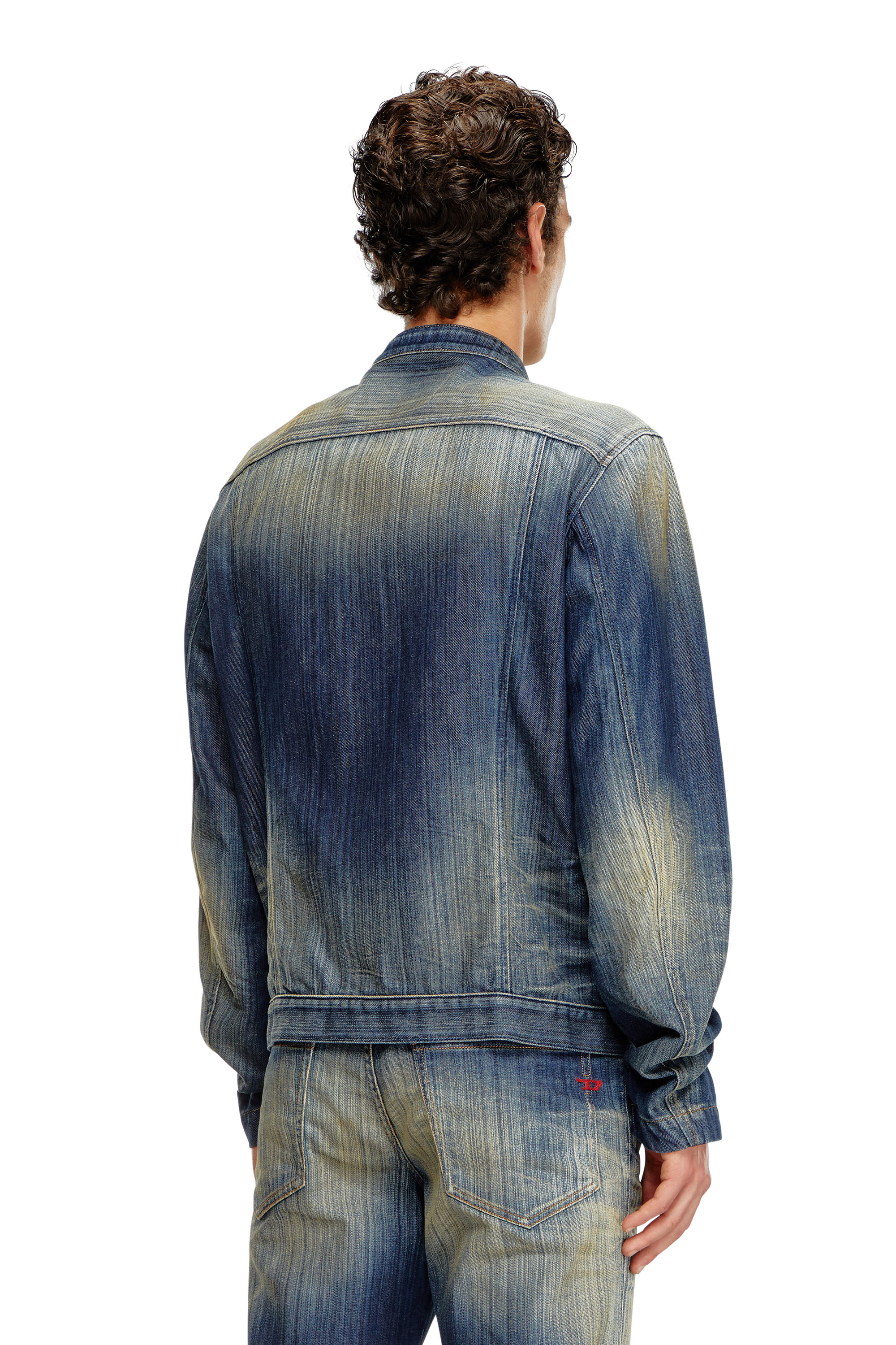 Diesel - D-GLORY, Man's Moto jacket in streaky denim in Dark Blue - 3