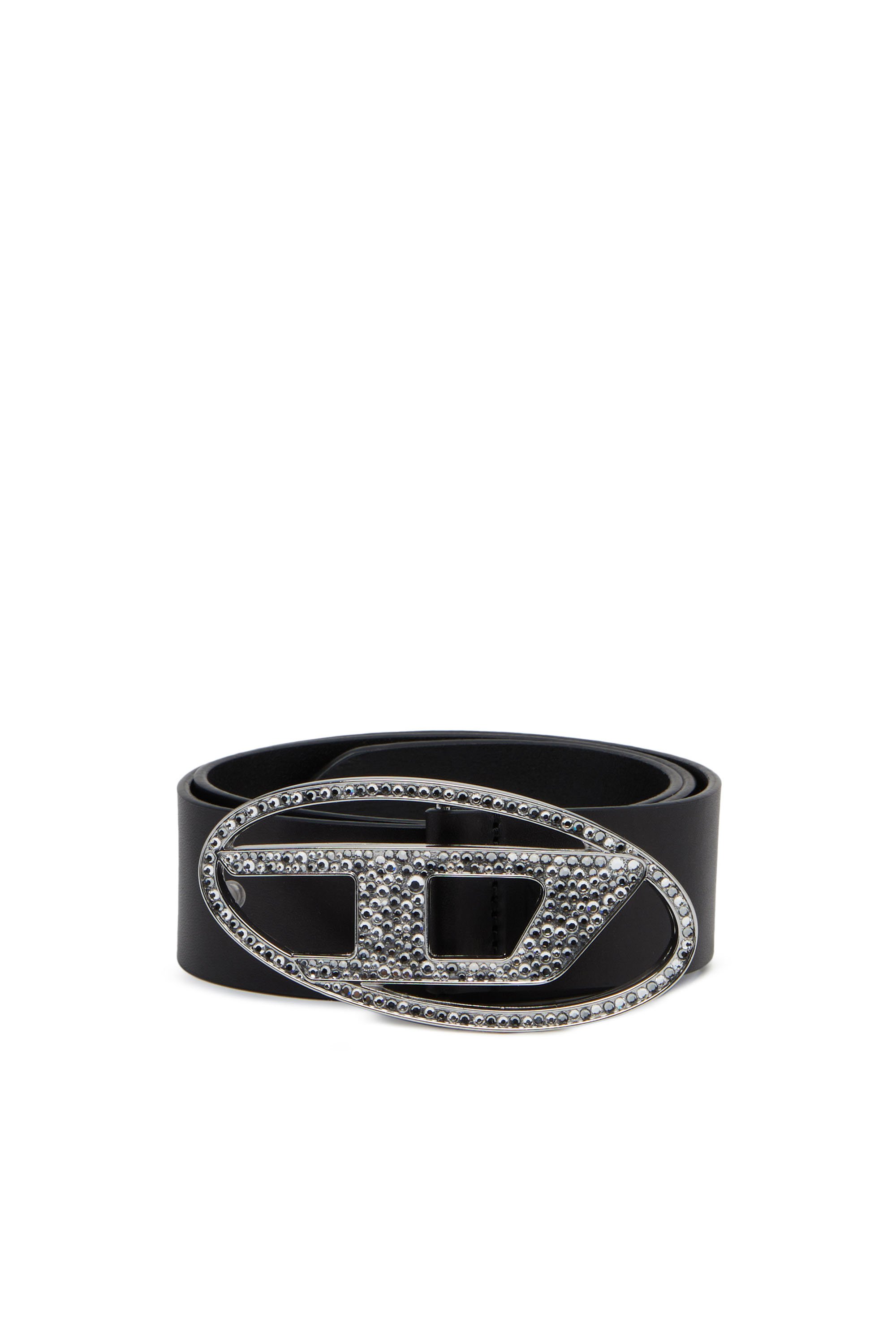 Diesel - B-1DR STRASS, Woman's Rhinestone-embellished leather belt in Black - 1