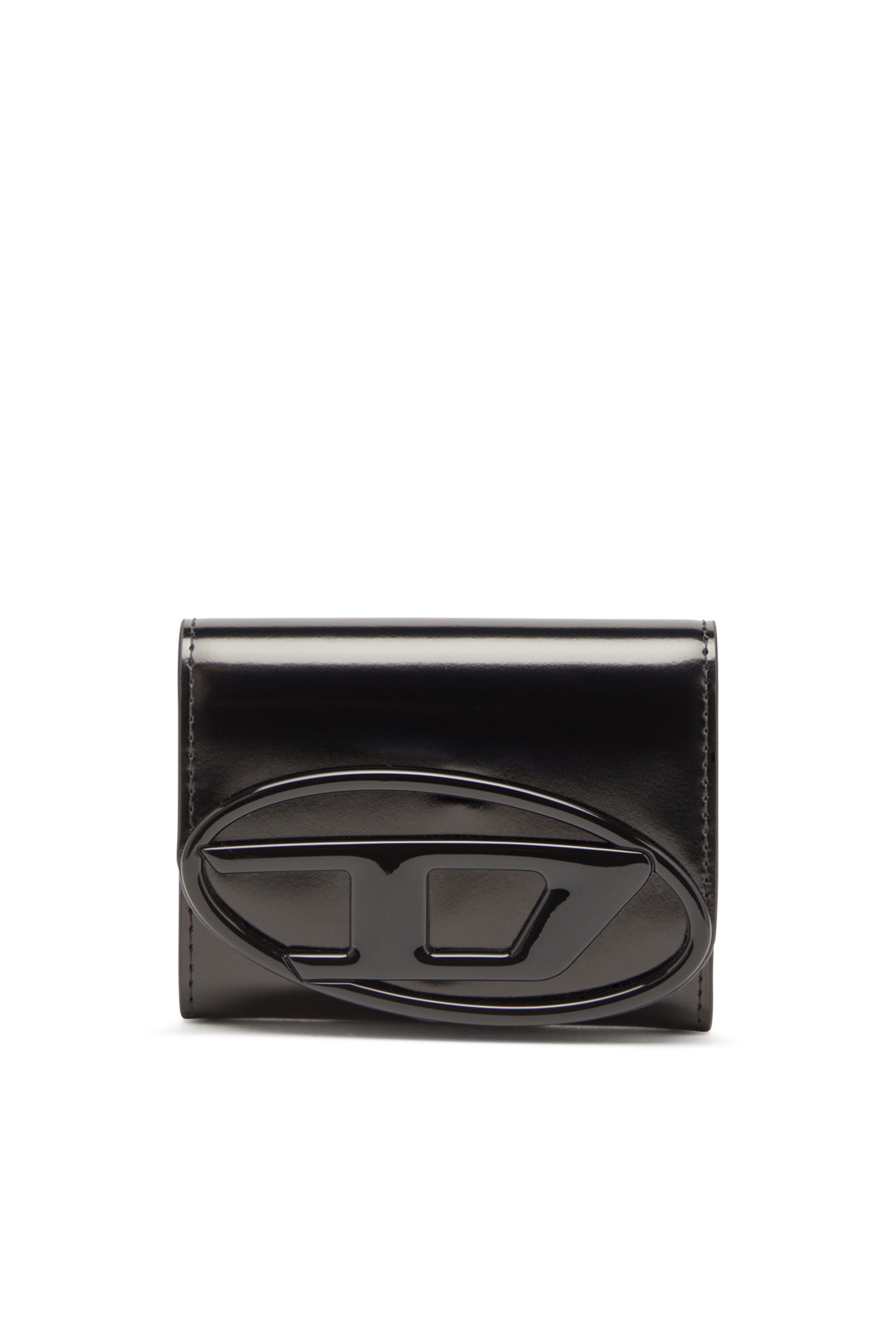 Diesel - 1DR CARD HOLDER BI-FOLD ZIP III, Tarjetero de cuero espejado que se pliega por la mitad Mujer in Negro - 1