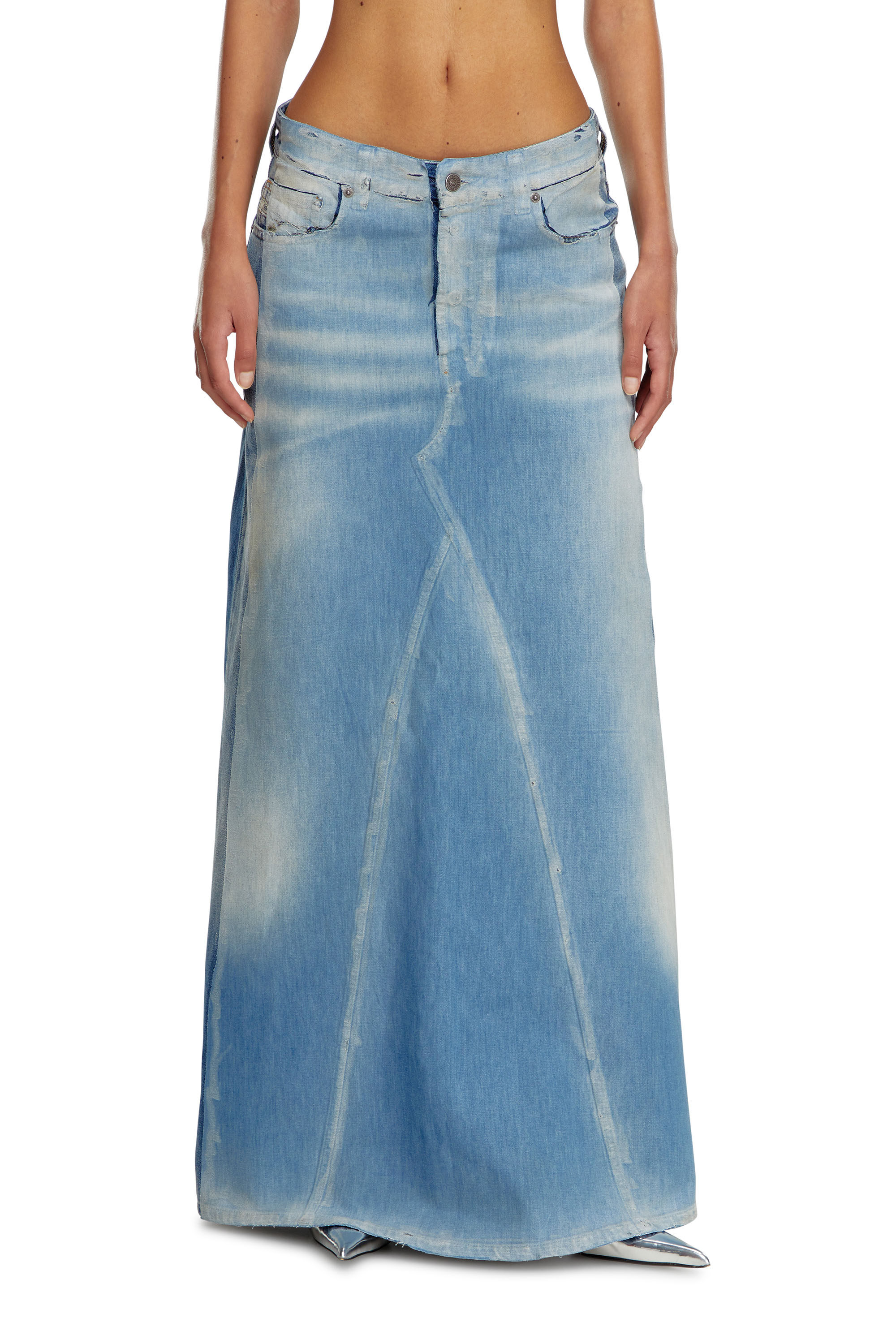 Diesel - DE-PAGO-S4, Woman's Long skirt in peel-off denim in Medium blue - 1