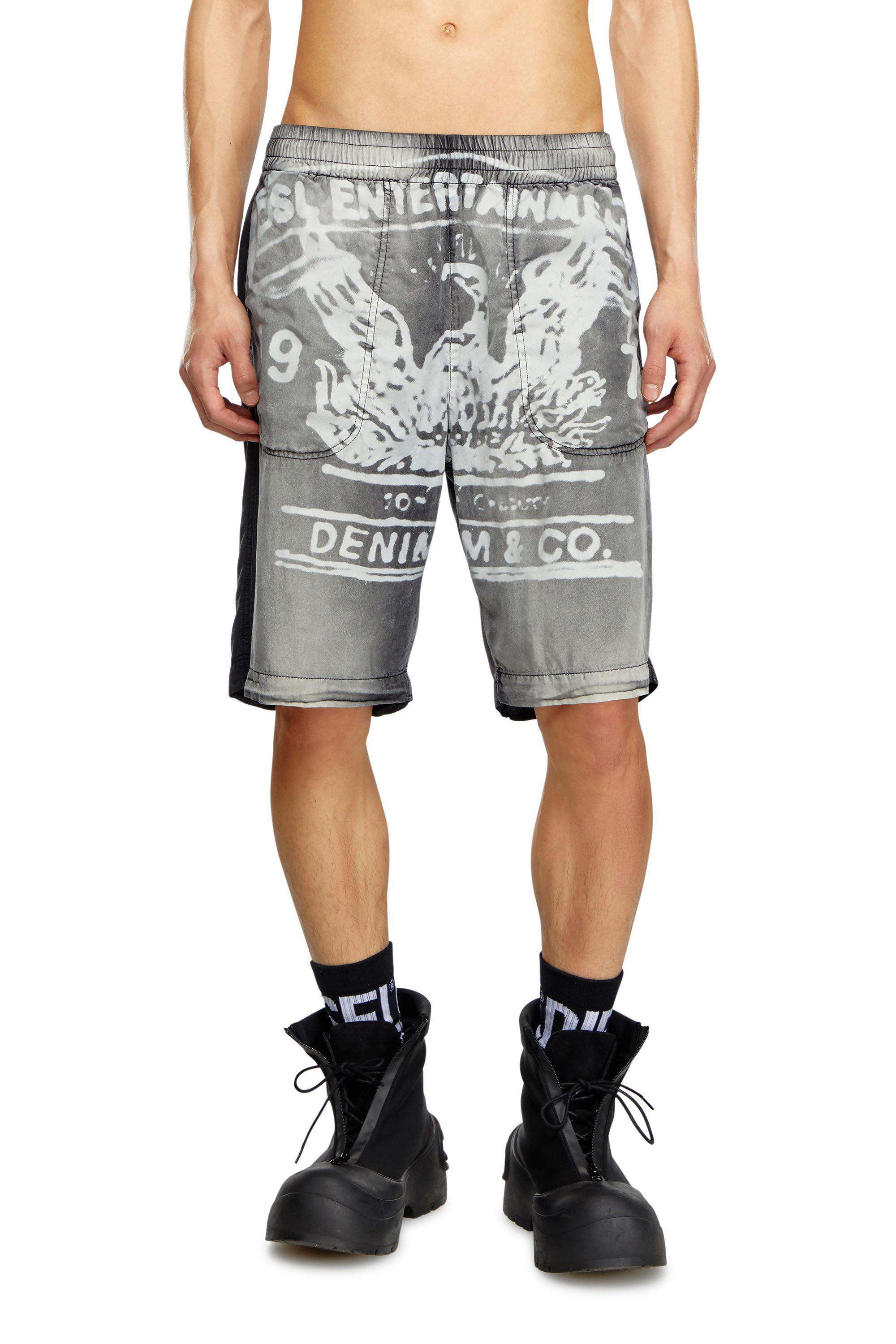 Diesel - P-EEKLO-SHORT, Man's Faded shorts with archival print in Black/Grey - 1