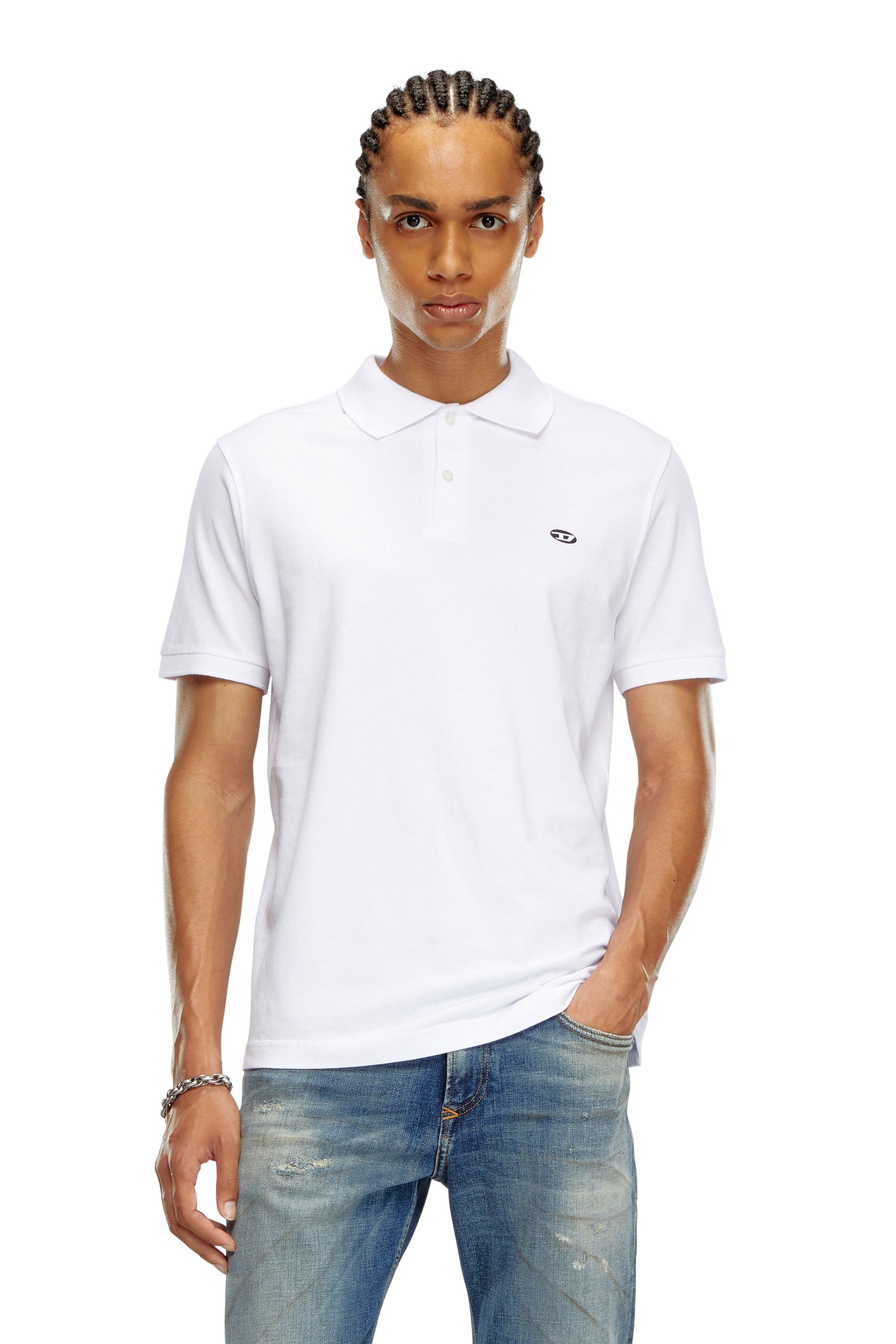 Diesel - T-REJUST-DOVAL-PJ, Man's Polo shirt with Oval D patch in White - 1