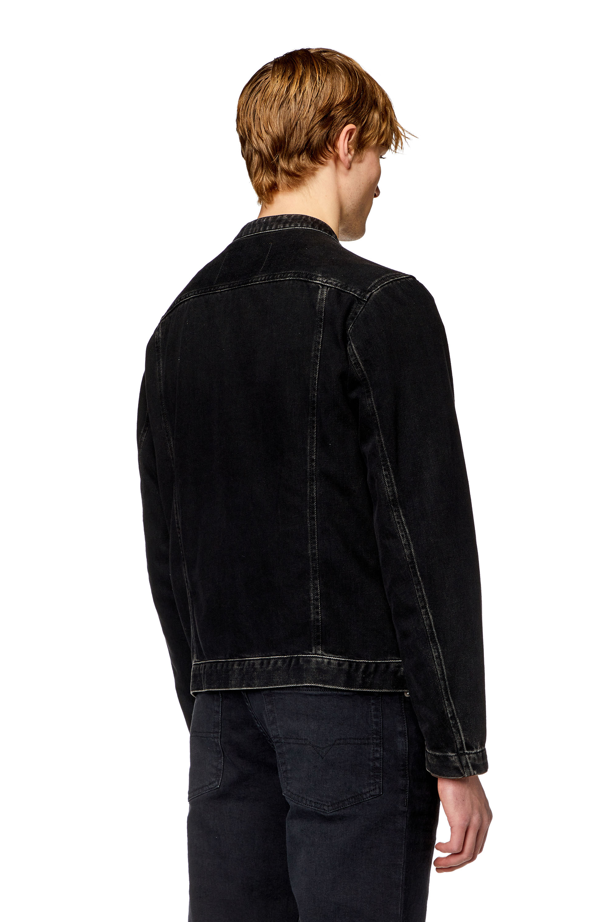 Diesel - D-GLORY, Man's Moto jacket in clean-wash denim in Black - 3