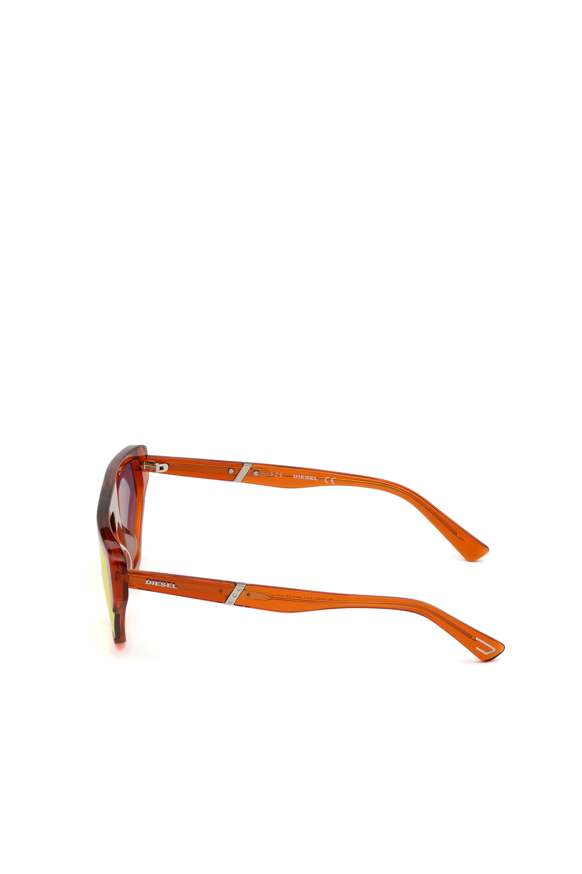 Diesel - DL0322, Gafas geométricas de estilo aviador con montura en acetato y cristales envolventes. Unisex in Naranja - 3