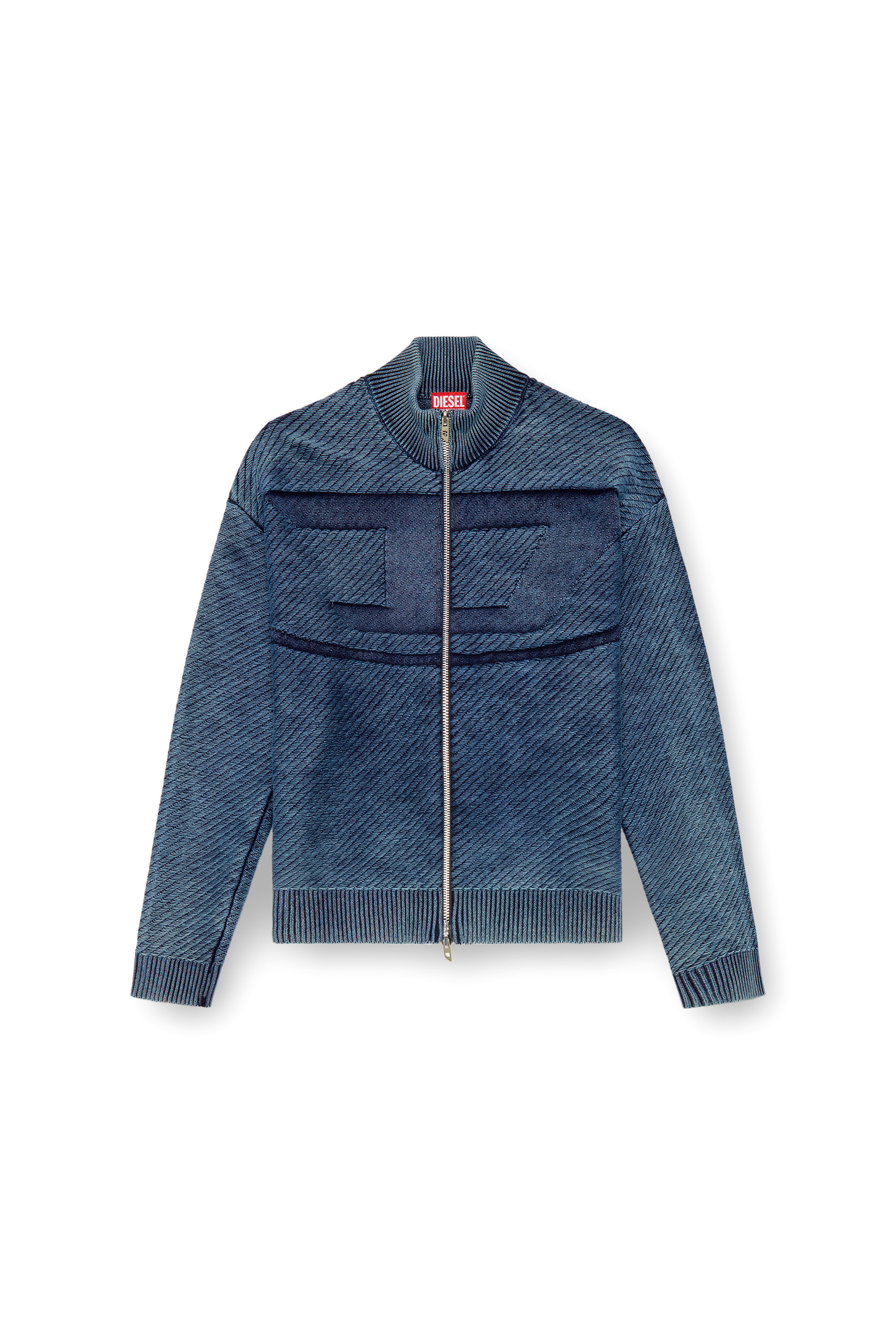 Diesel - K-KLEVERY-ZIP, Man's Denim-effect zip-up cardigan in cotton in Blue - 6