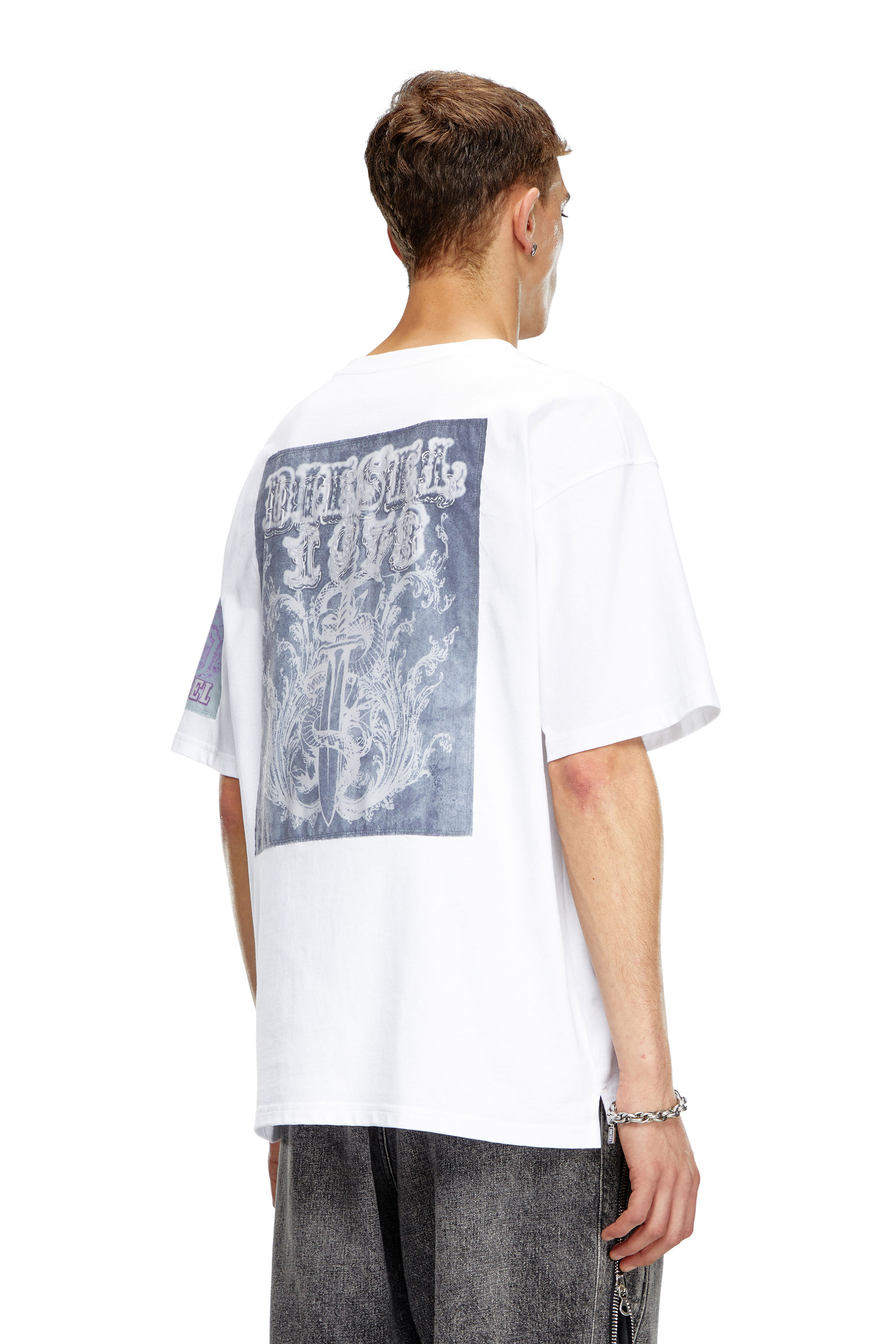 Diesel - T-BOXT-SLITS-Q10, Man's T-shirt with raw-cut printed patches in White - 3