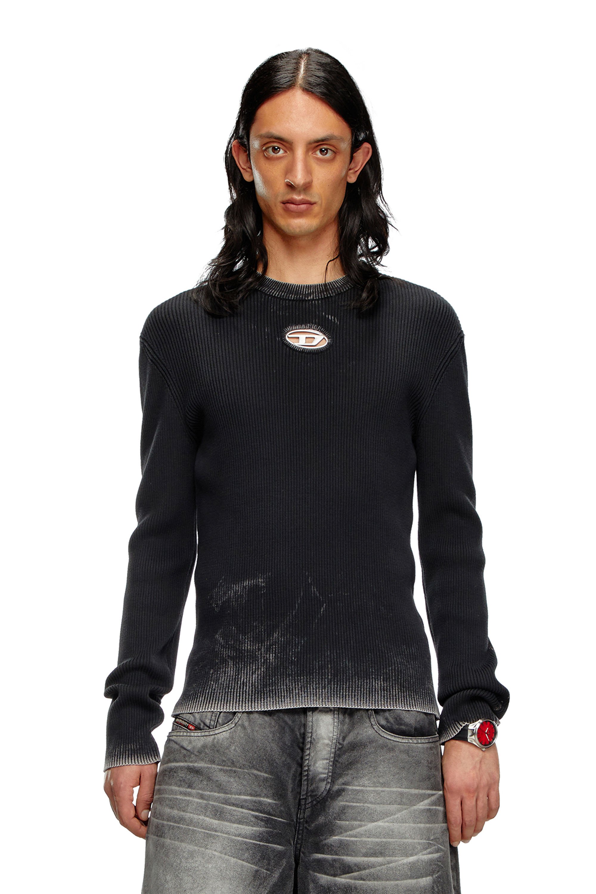 Diesel - K-DARIN-A, Man's Cut-out jumper with Oval D in Black - 1