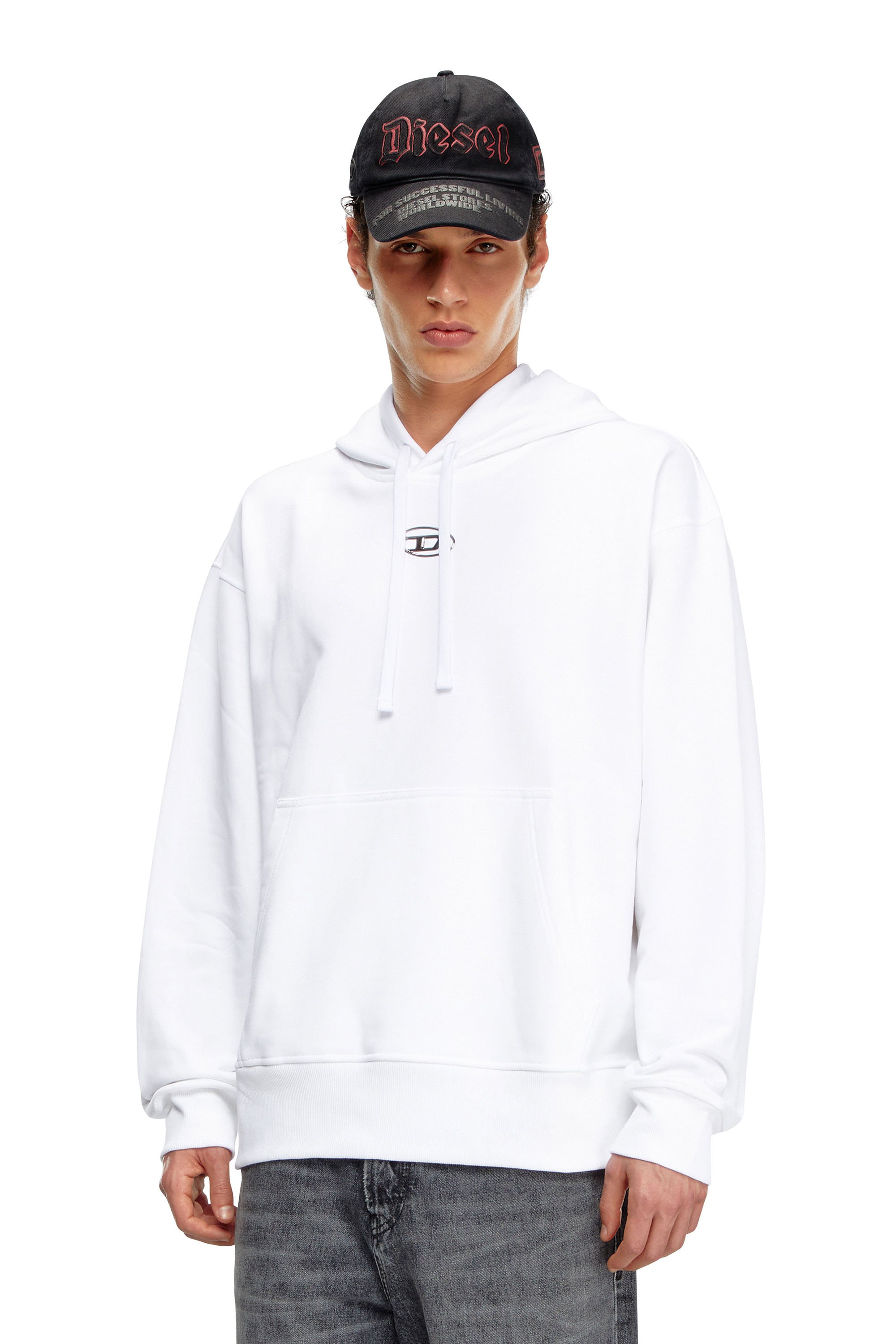 Diesel - S-MACS-HOOD-OD, Sudadera con capucha extragrande con logotipo metálico Hombre in Blanco - 1