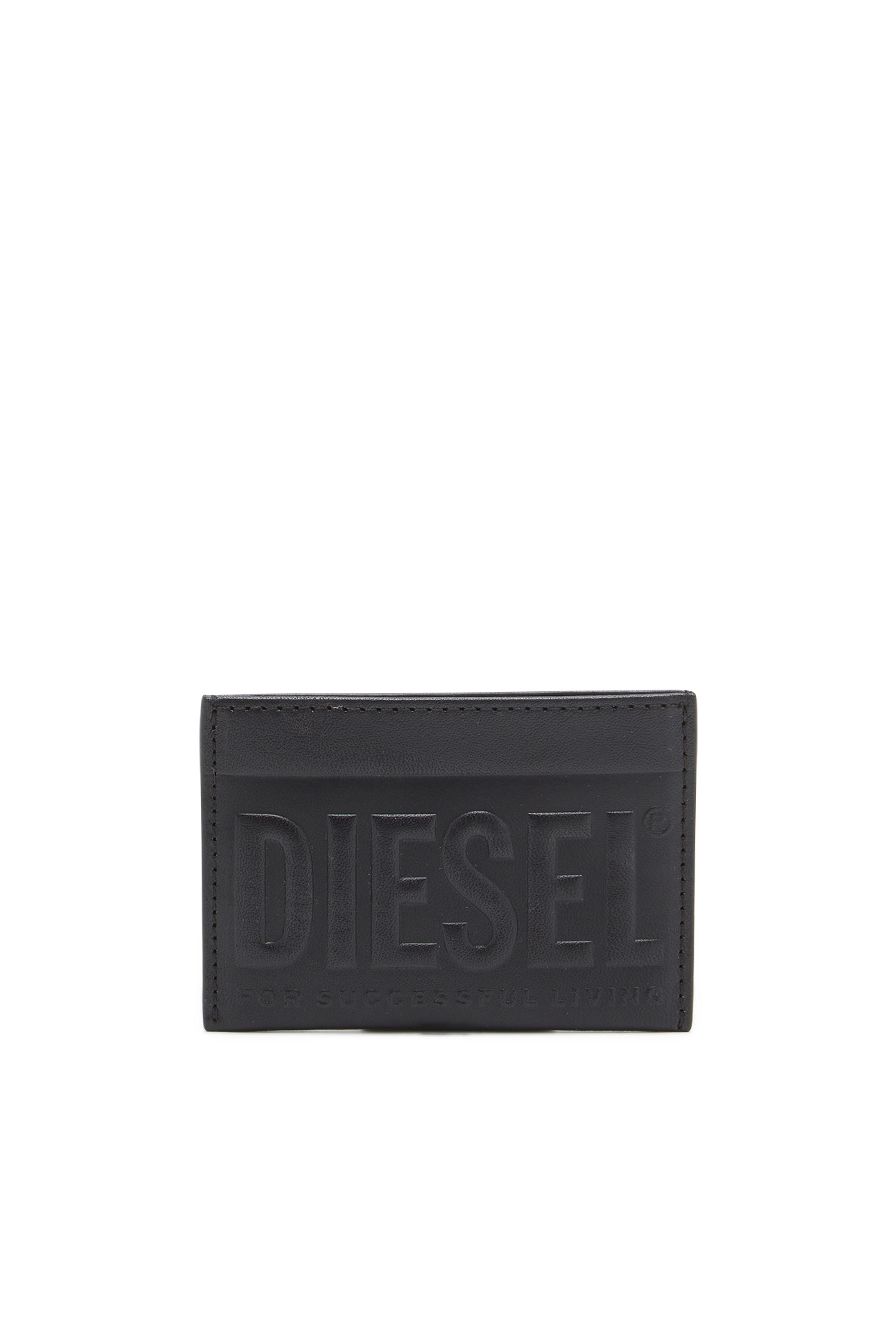 Diesel - DSL 3D EASY CARD HOLDER, Cartera de cuero con cremallera y logotipo en relieve Hombre in Negro - 1