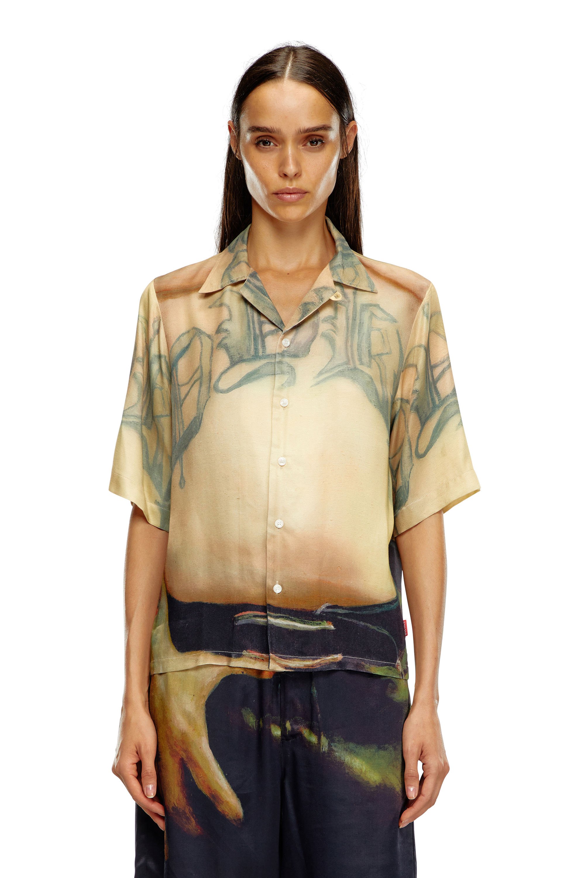 Diesel - PR-S-MEC-SS, Unisex's Viscose shirt with all-over print in Beige - 1