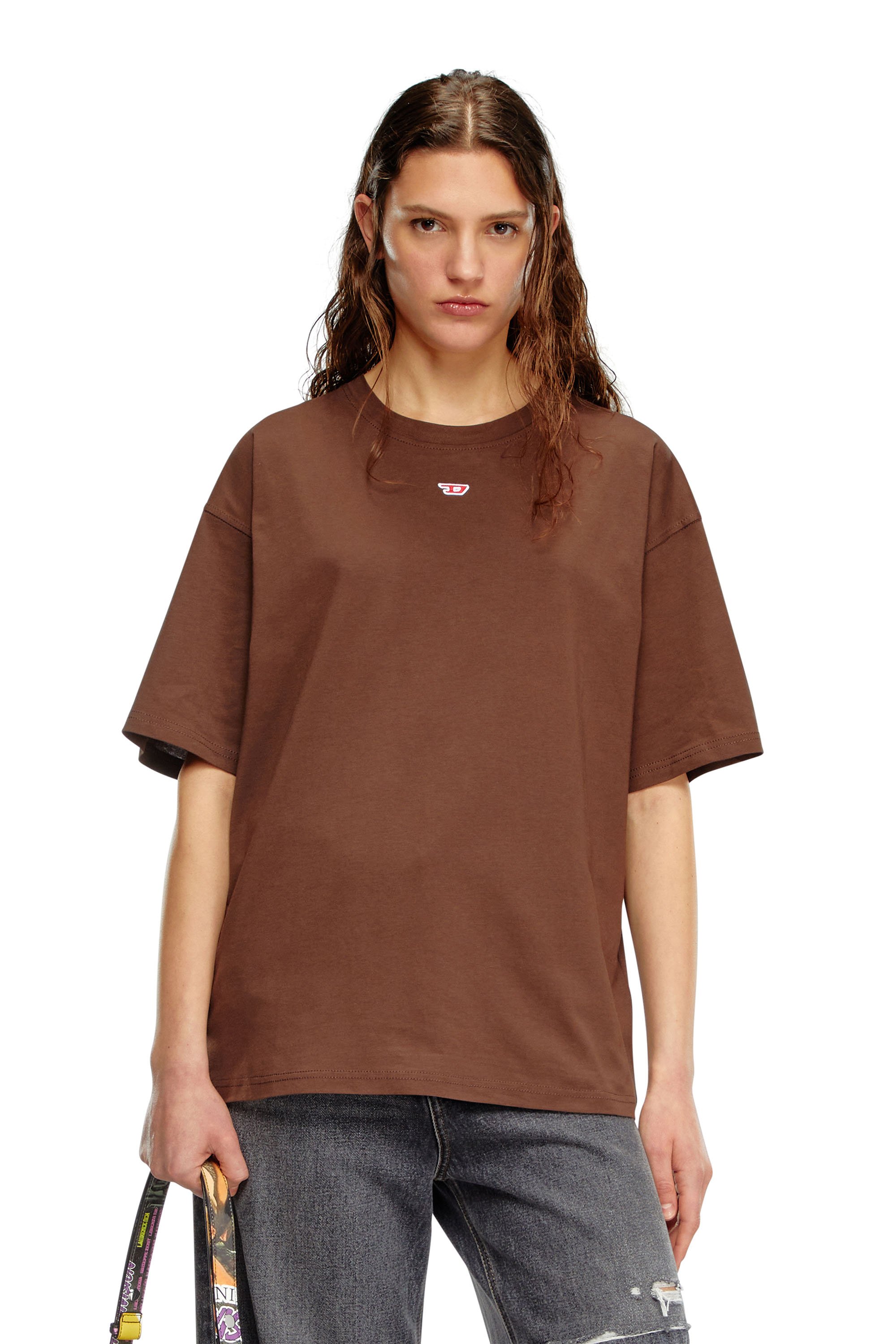 Diesel - T-BOXT-D, Unisex's T-shirt with embroidered D patch in Brown - 1