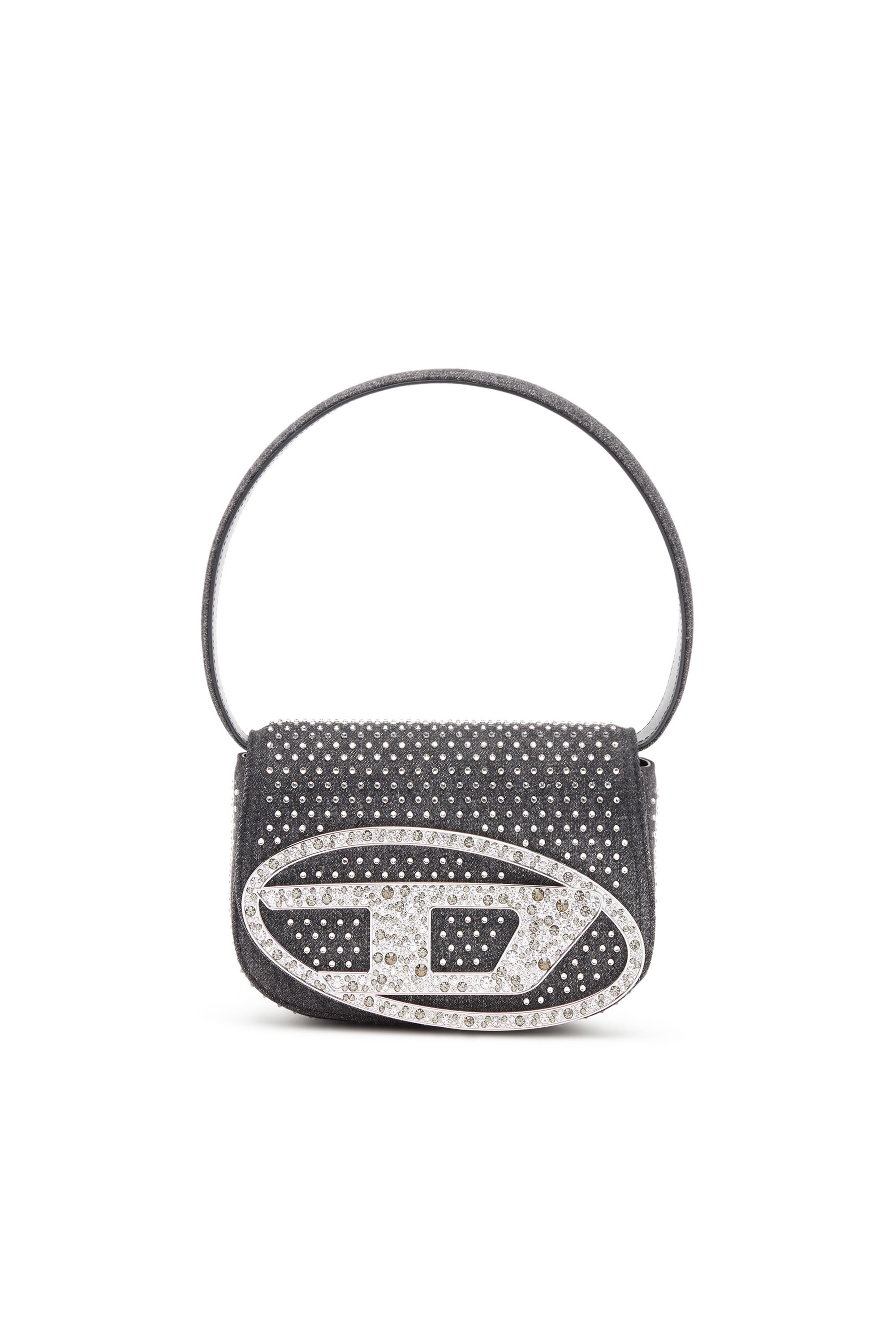 Diesel - 1DR, Woman's 1DR-Iconic shoulder bag in denim and crystals in Black - 1