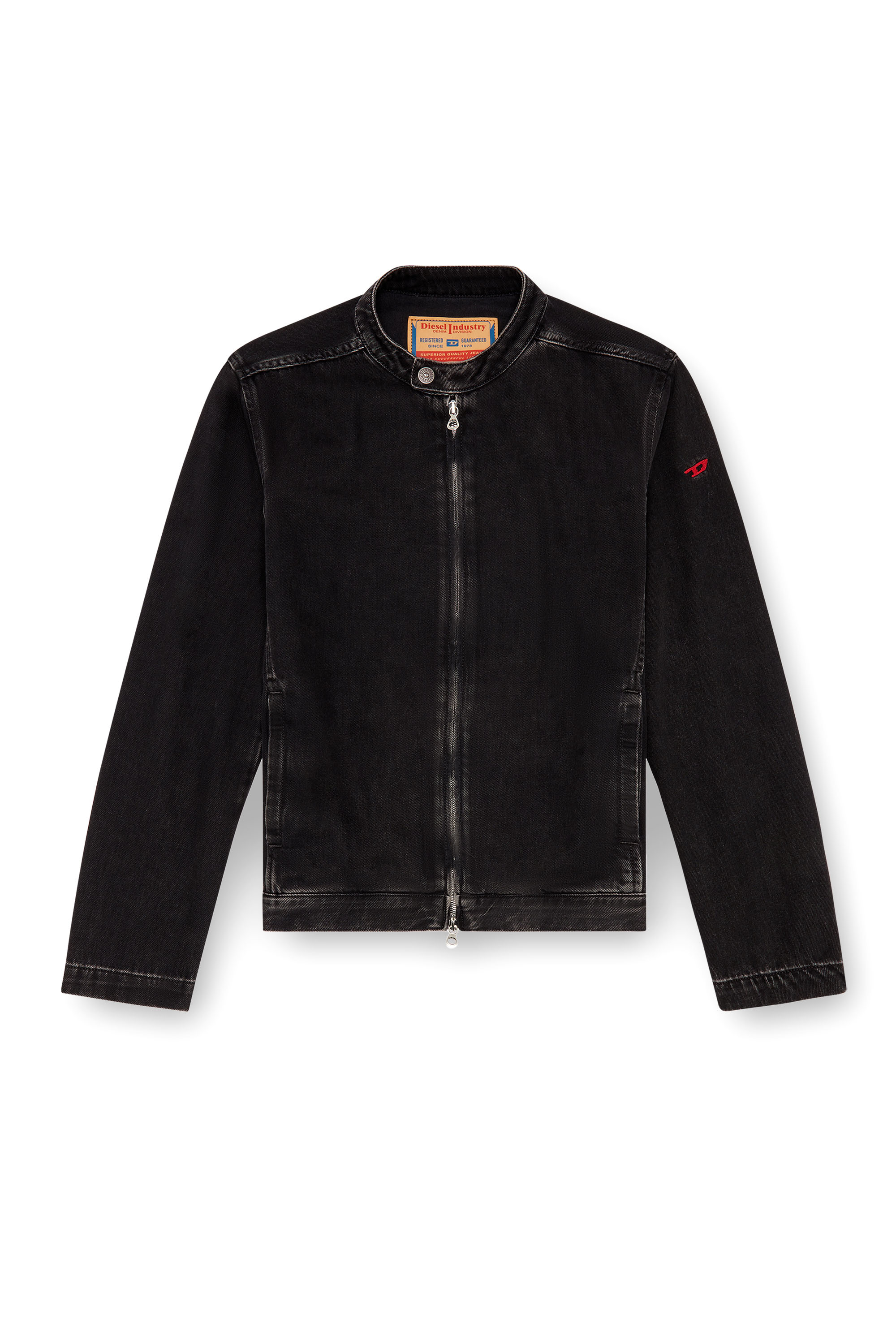 Diesel - D-GLORY, Man's Moto jacket in clean-wash denim in Black - 1