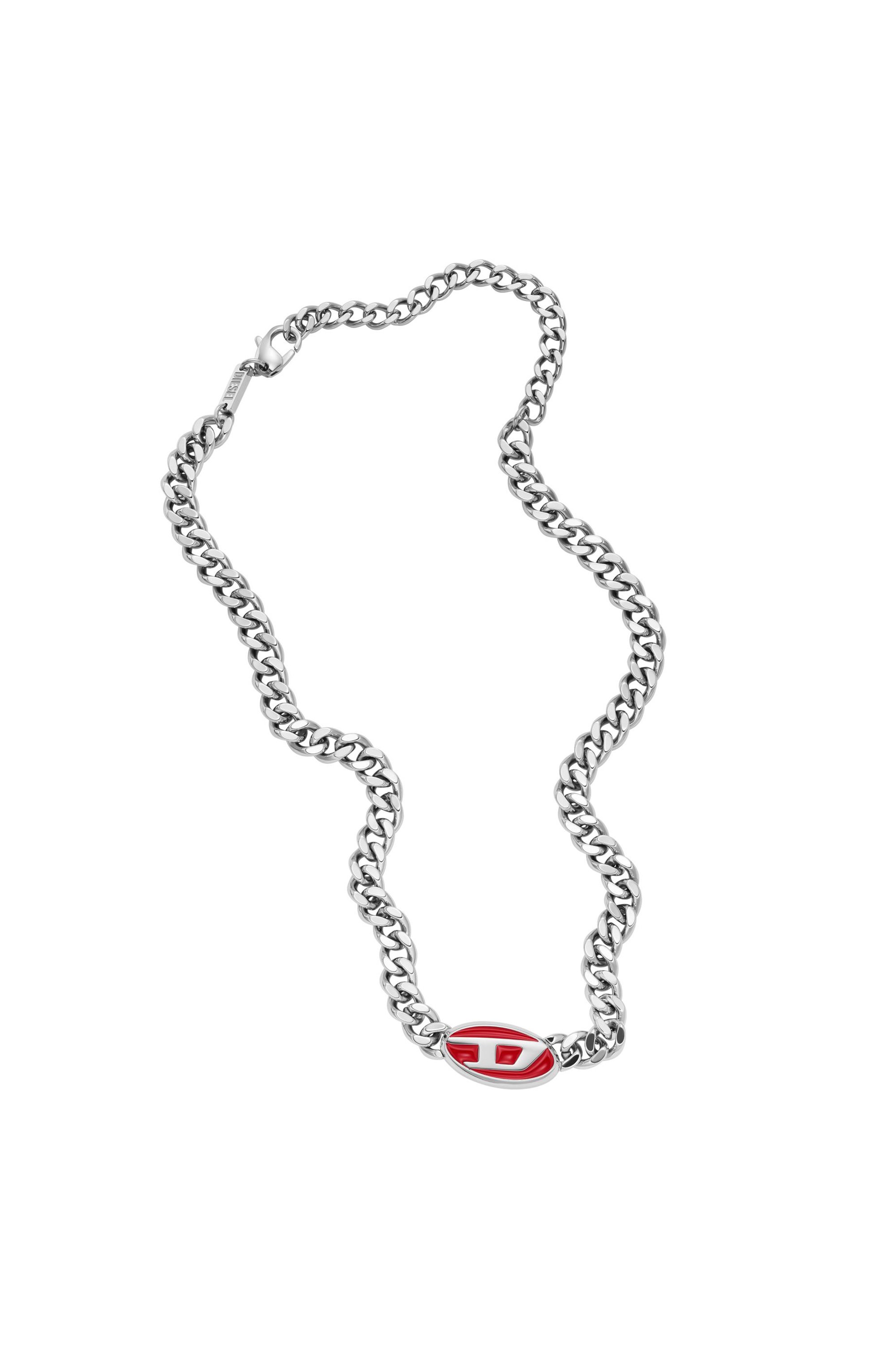 Diesel - DX1446, Unisex's Red enamel chain necklace in Silver - 1